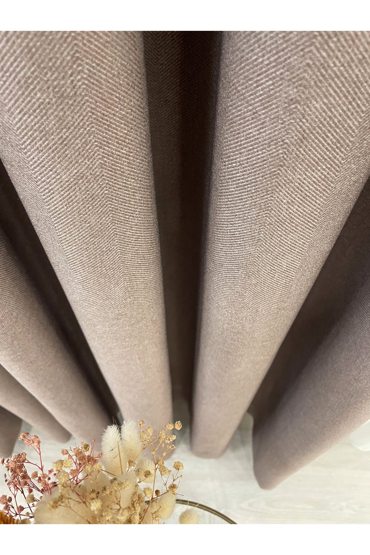 Heathered Milky Brown Linen-Look 1/3 Dense Pleated Blackout Curtain