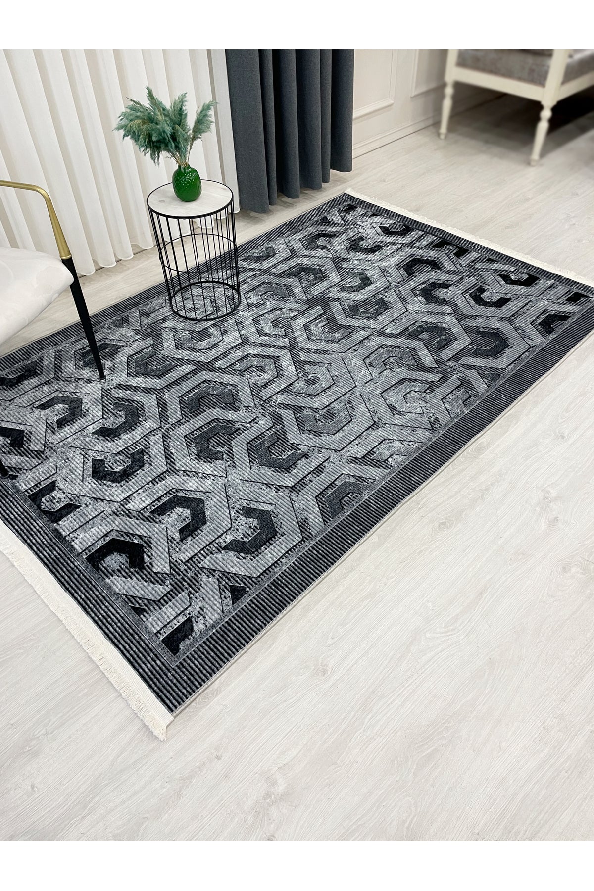 Brown Grey Embossed Look Latex Leather Base Rug