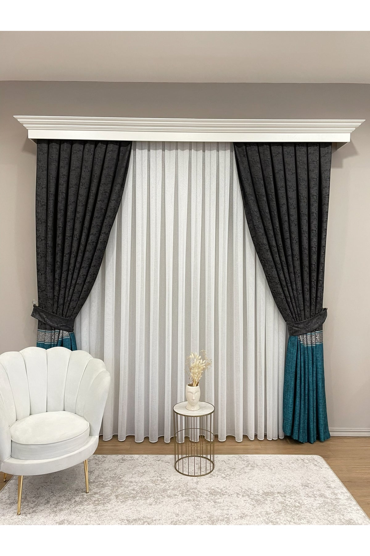 Brown 1/3 Dense Pleated Bordered Pattern Soft-Textured Jacquard Blackout Curtain