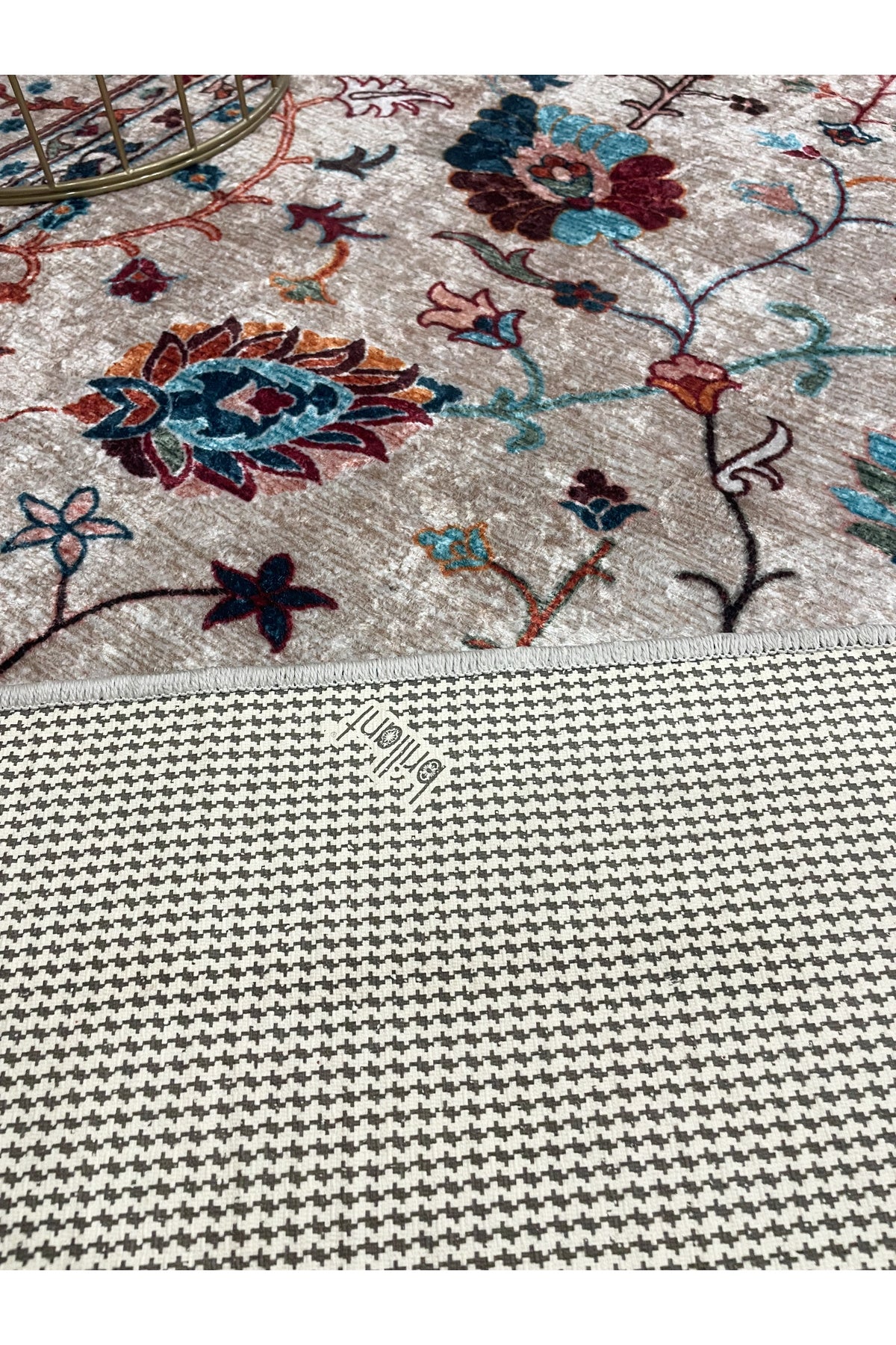 Gray Vintage Floral Latex Non-Slip Base Rug