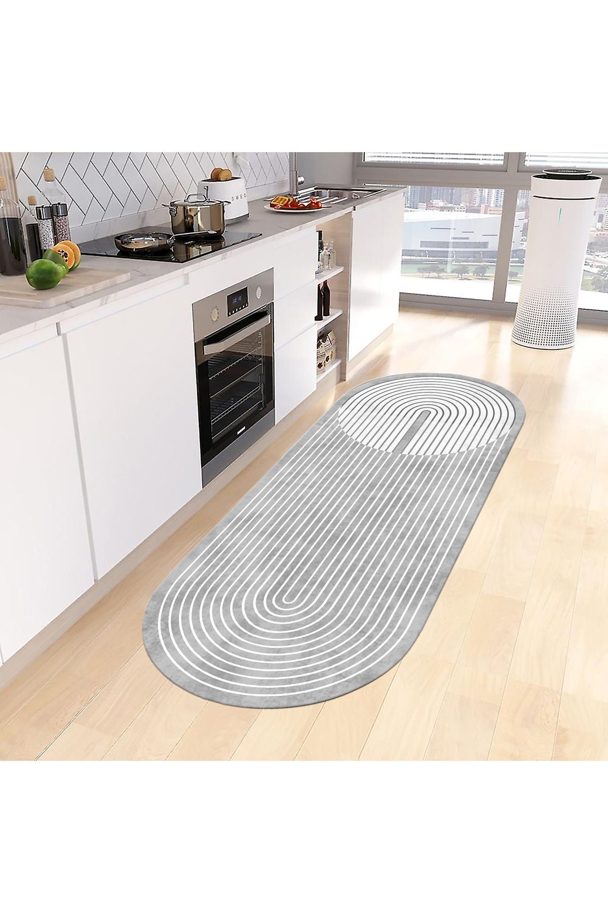 Dark Gray Washable Kitchen Runner Latex Leather Base Rug