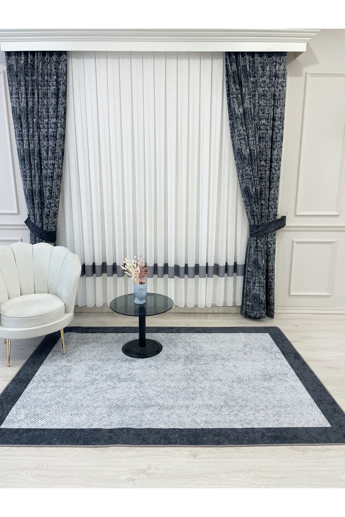 Beige - Black Wicker Jute-Look Latex Base Rug