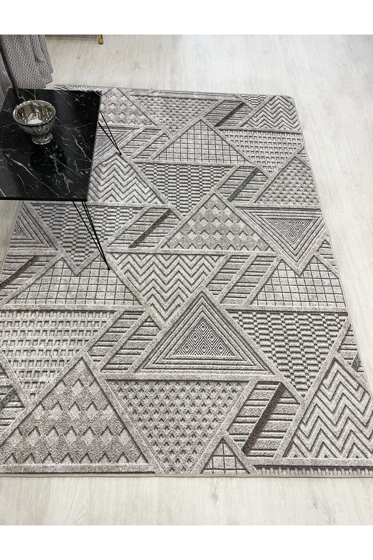 Brown Embossed Look Latex Leather Base Rug