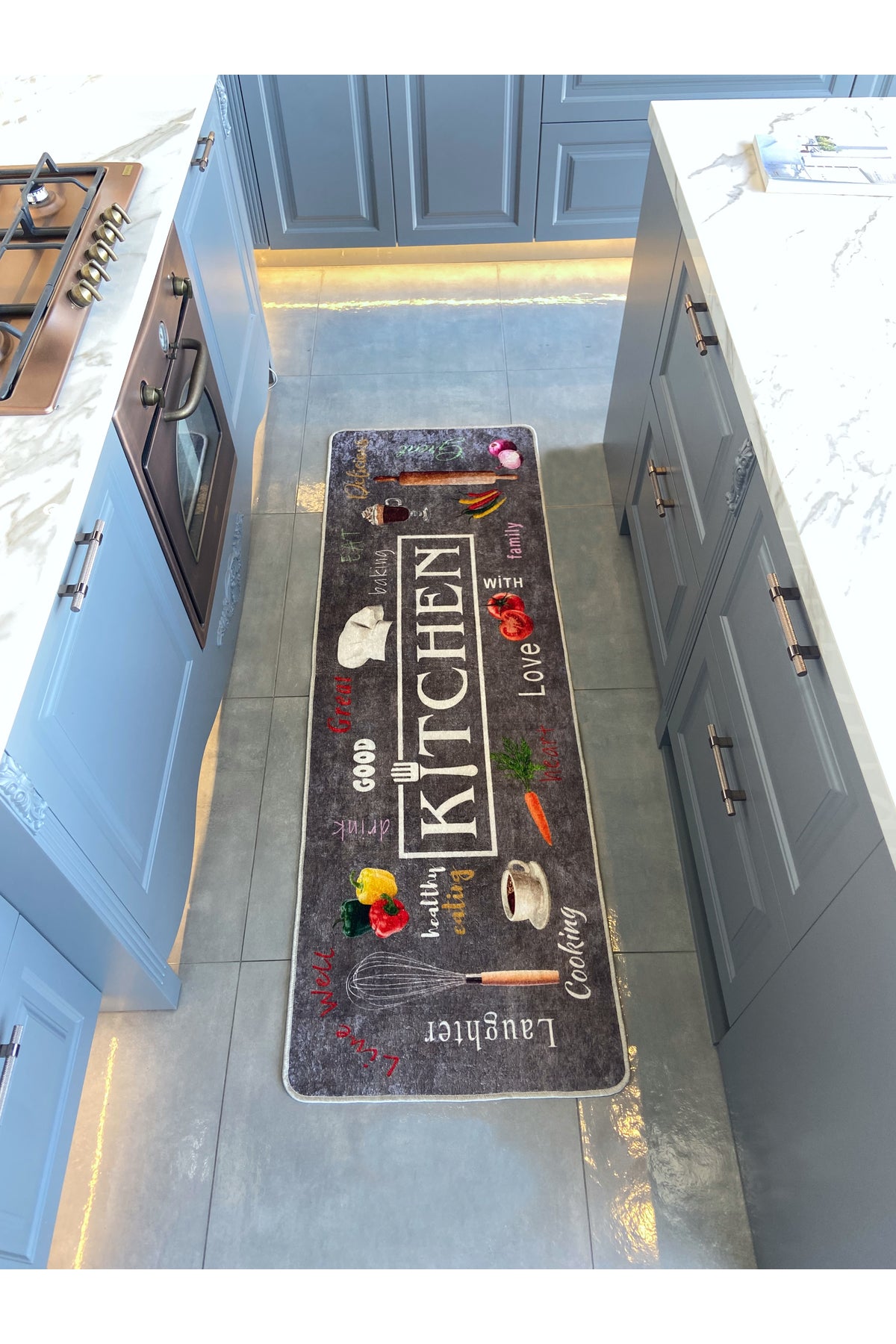 Gray Washable Kitchen Runner Latex Leather Base Rug
