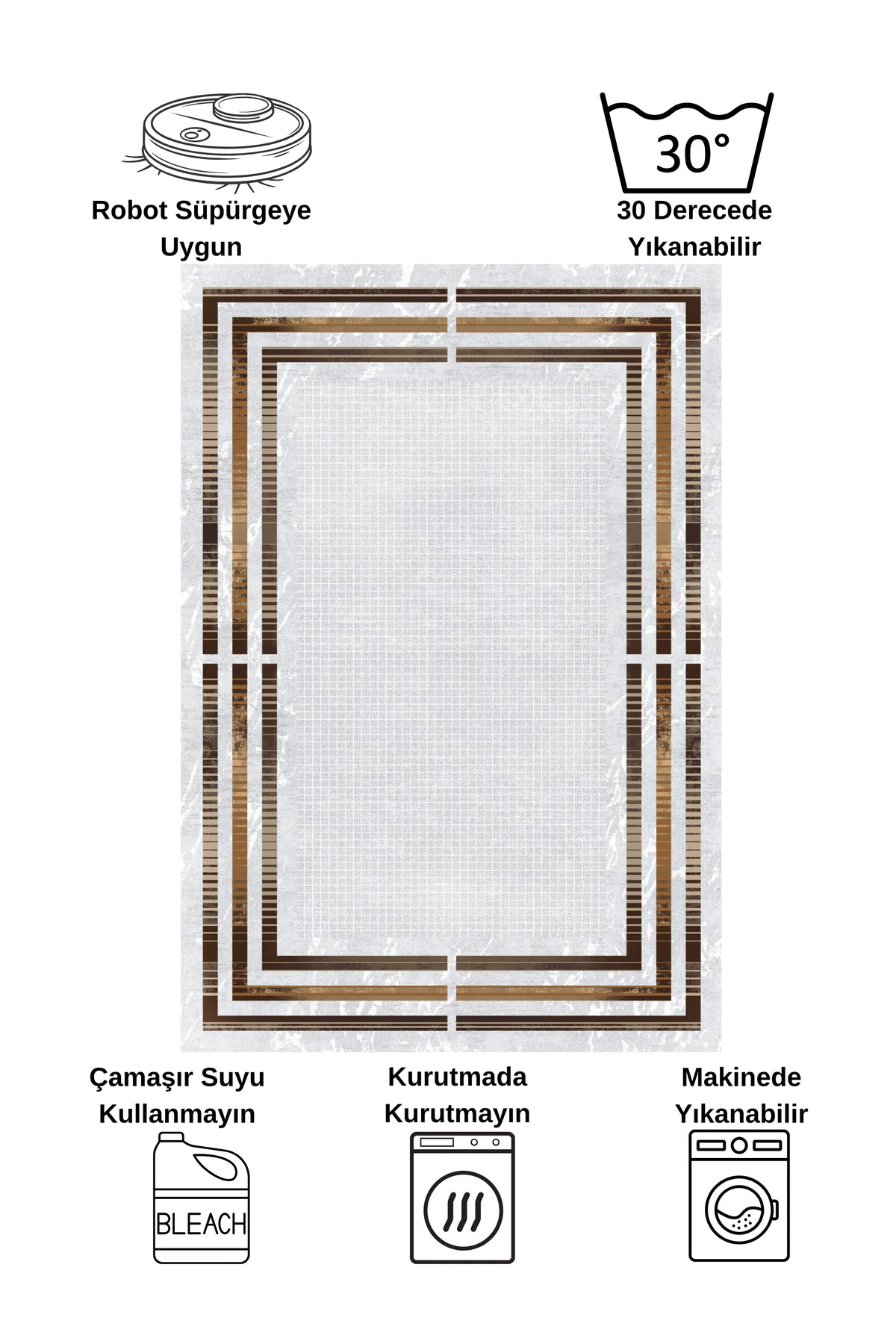 BEIGE Striped Bordered Non-Slip Base Framed Rug
