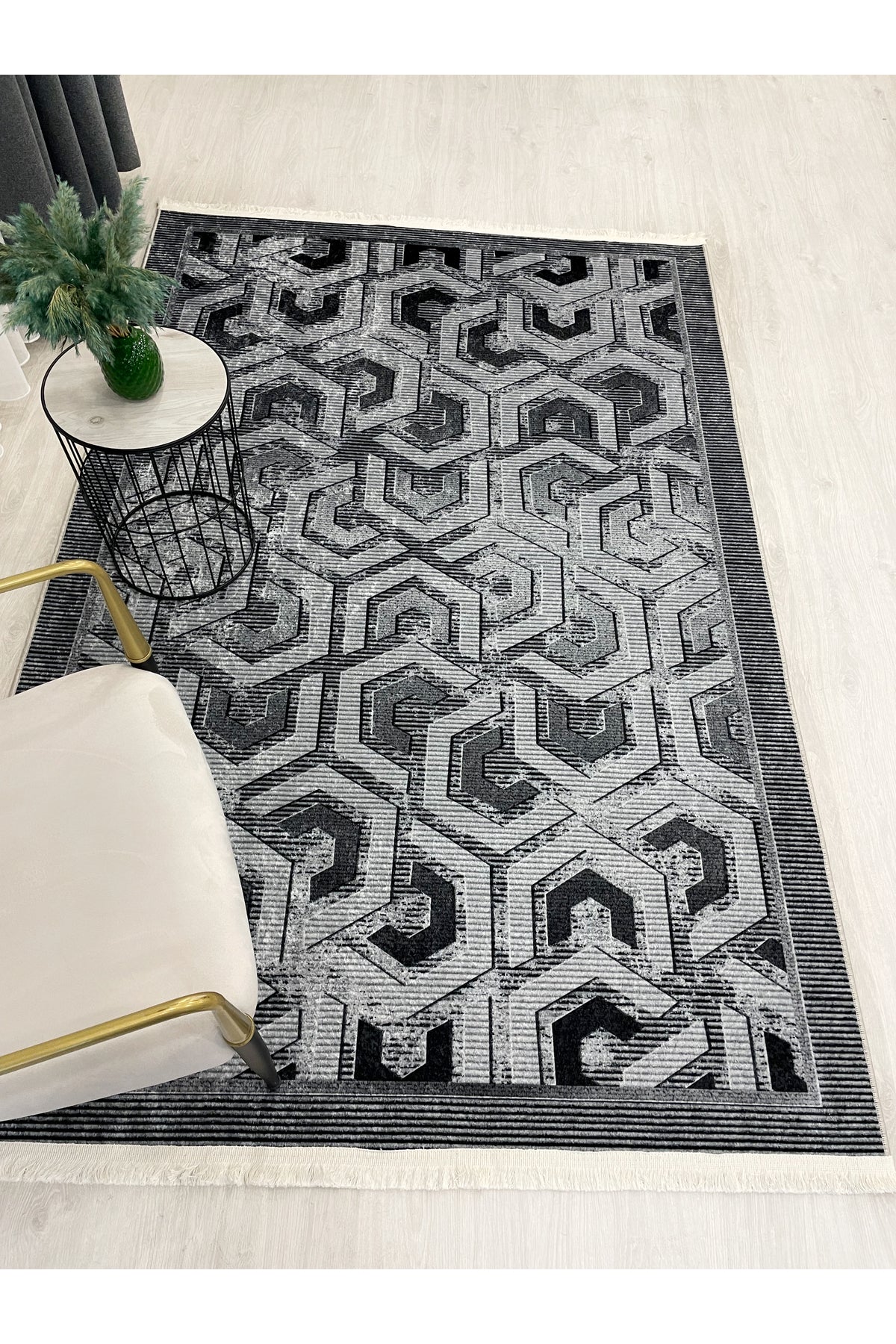 Brown Grey Embossed Look Latex Leather Base Rug