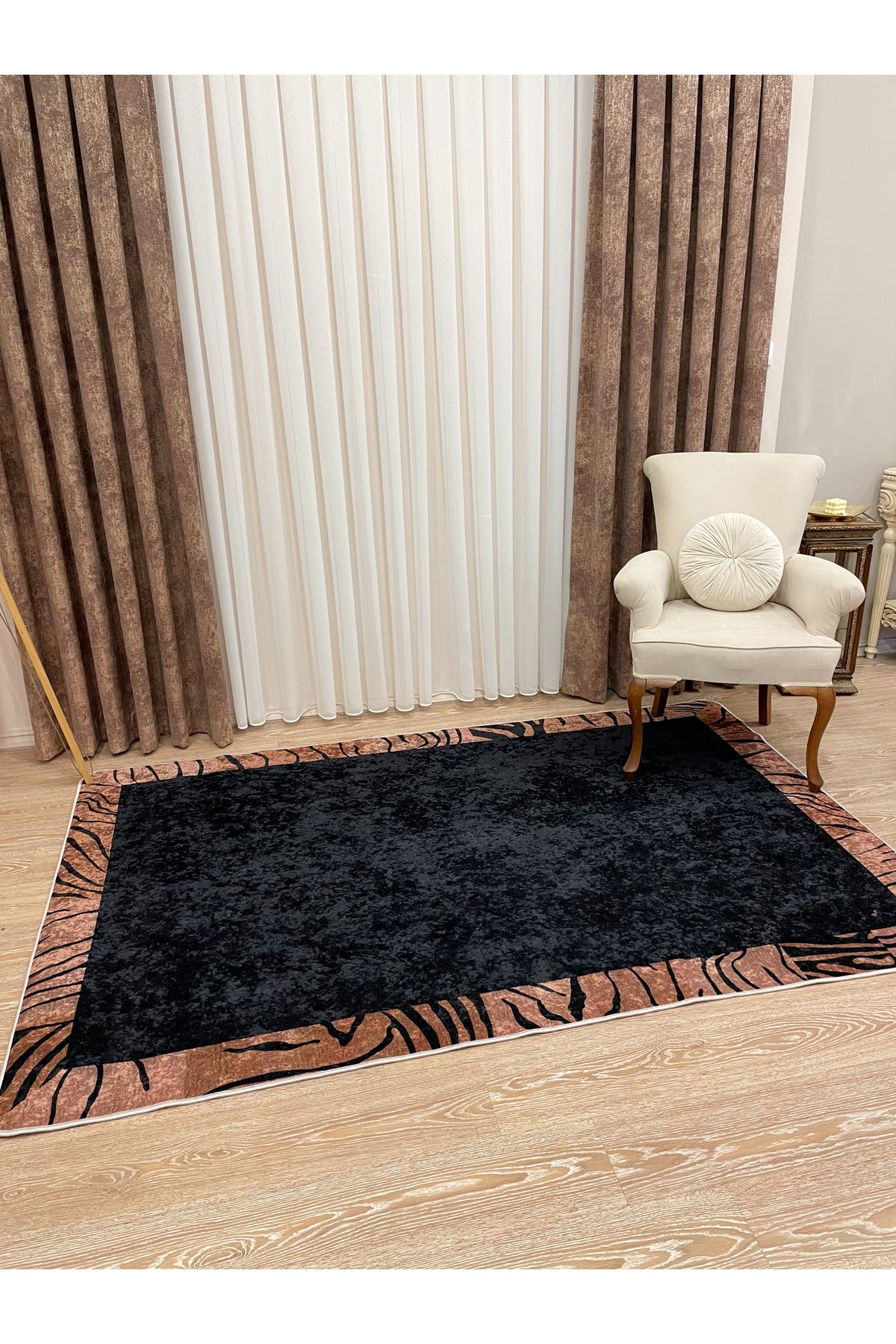 Beige-Brown Zebra Border Latex Base Rug