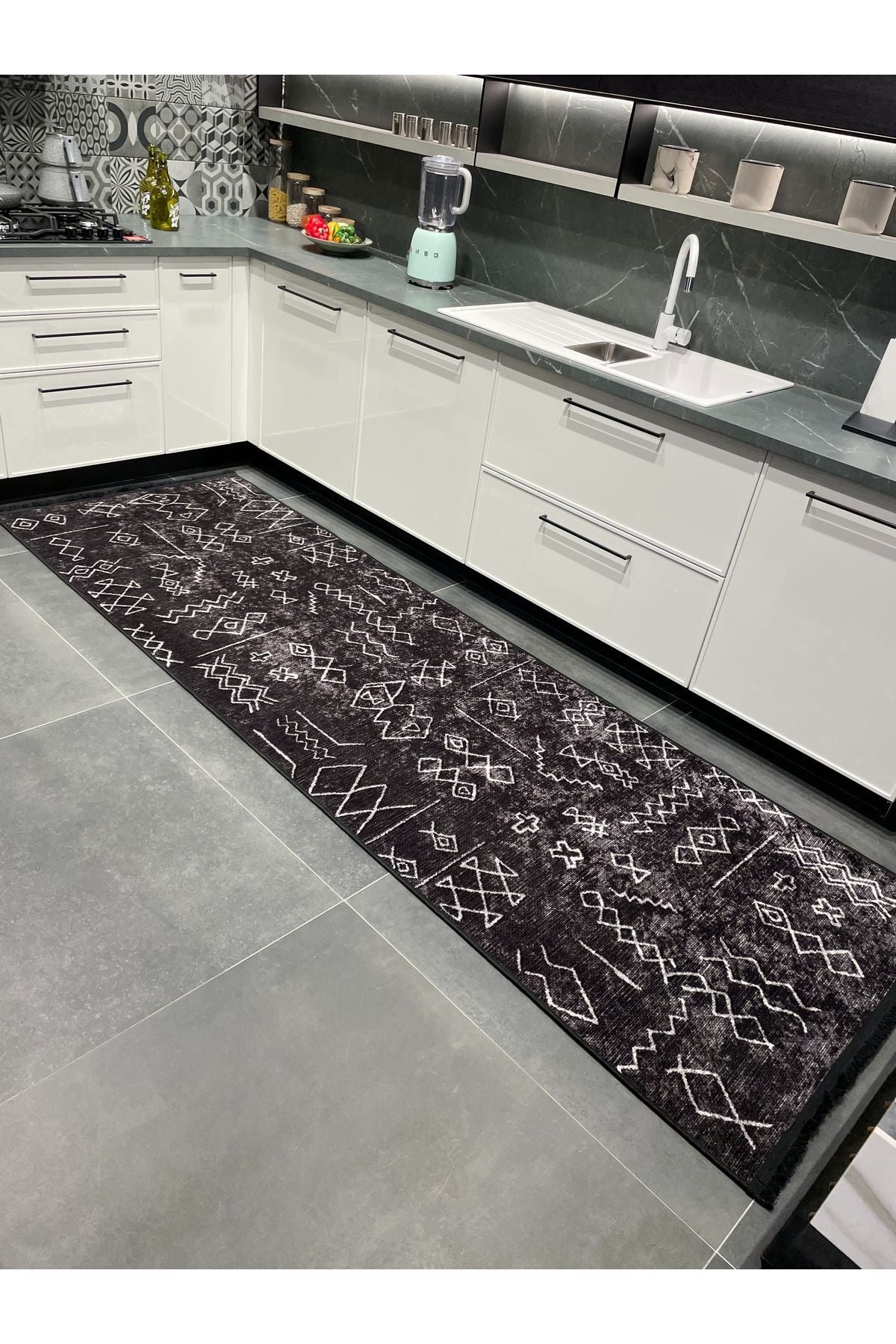 BEIGE Ethnic Patterned Latex Base Kitchen Rug