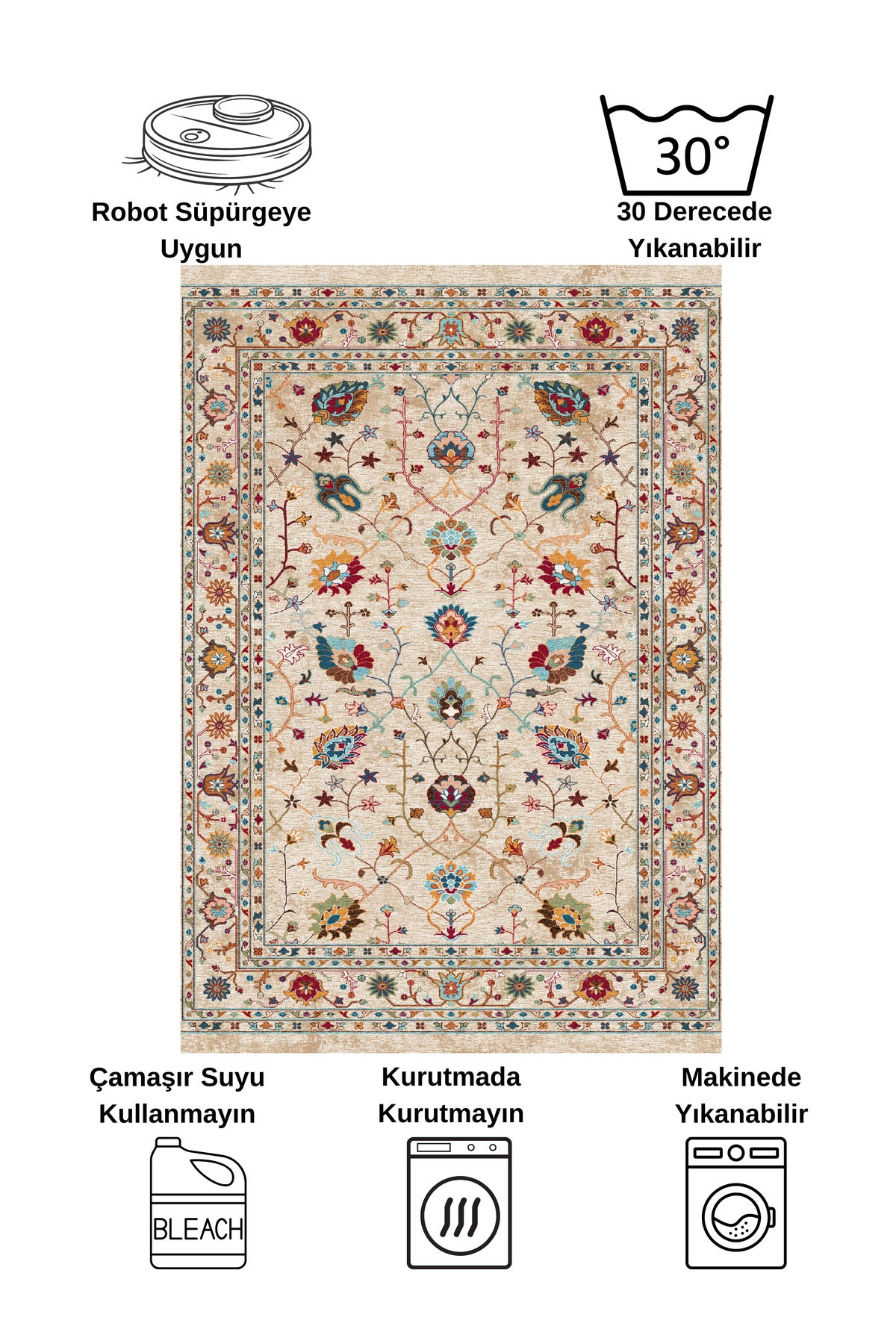 Gray Vintage Floral Latex Non-Slip Base Rug