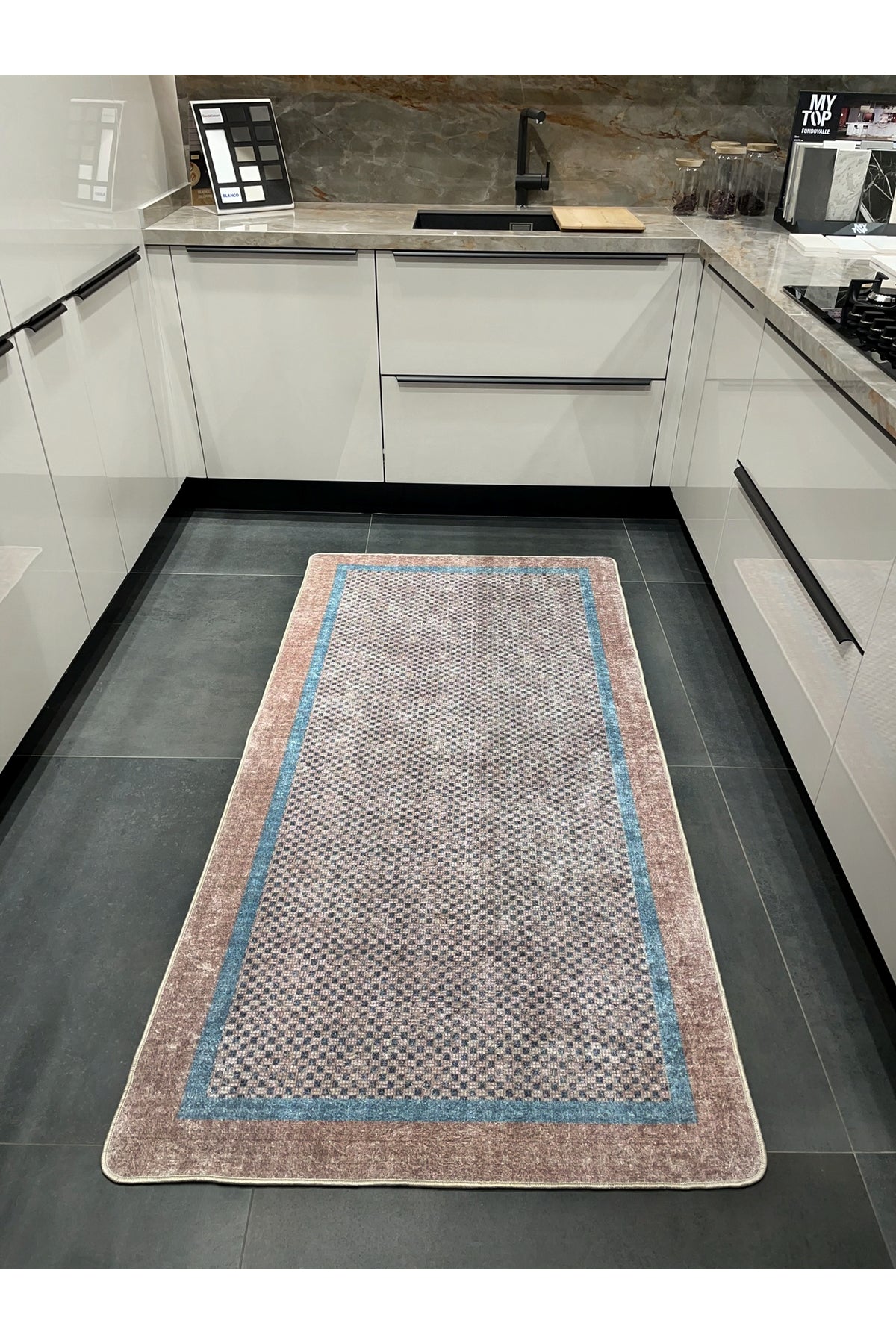 GRAY Jute Sisal-Look Bordered Non-Slip Base Runner Kitchen Rug