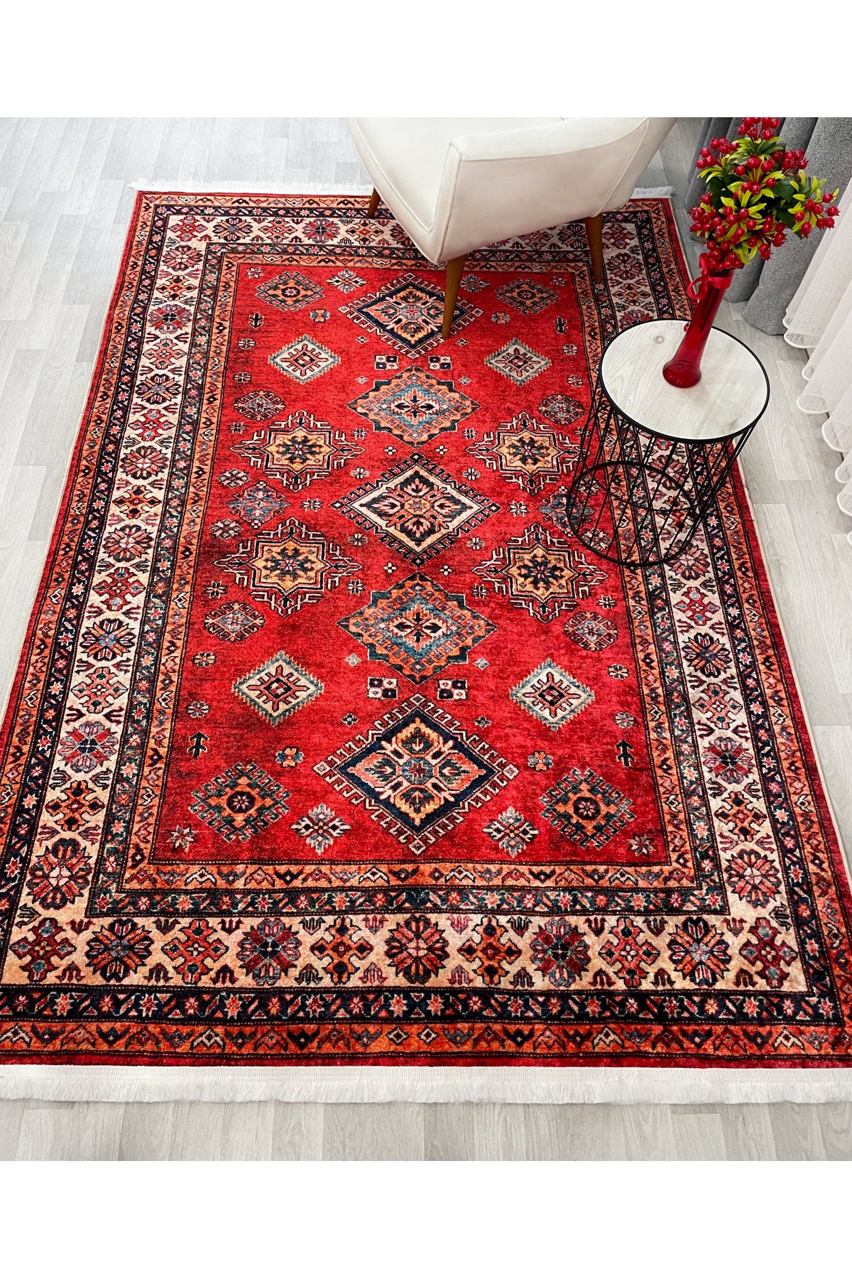 Kilim Motif FRINGED Classic Non-Slip Base Rug