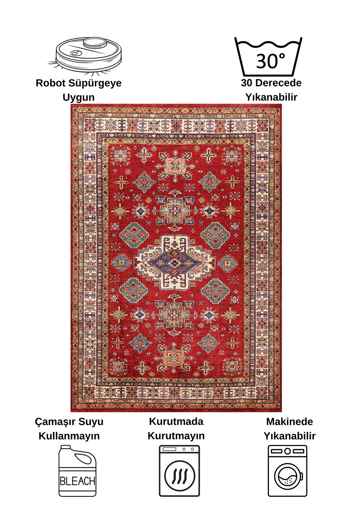 Kilim Motif Classic Non-Slip Base Round Rug