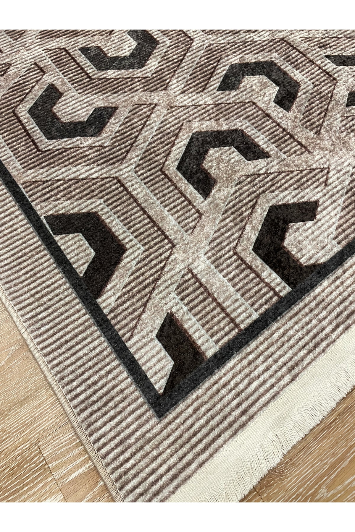 Brown Grey Embossed Look Latex Leather Base Rug