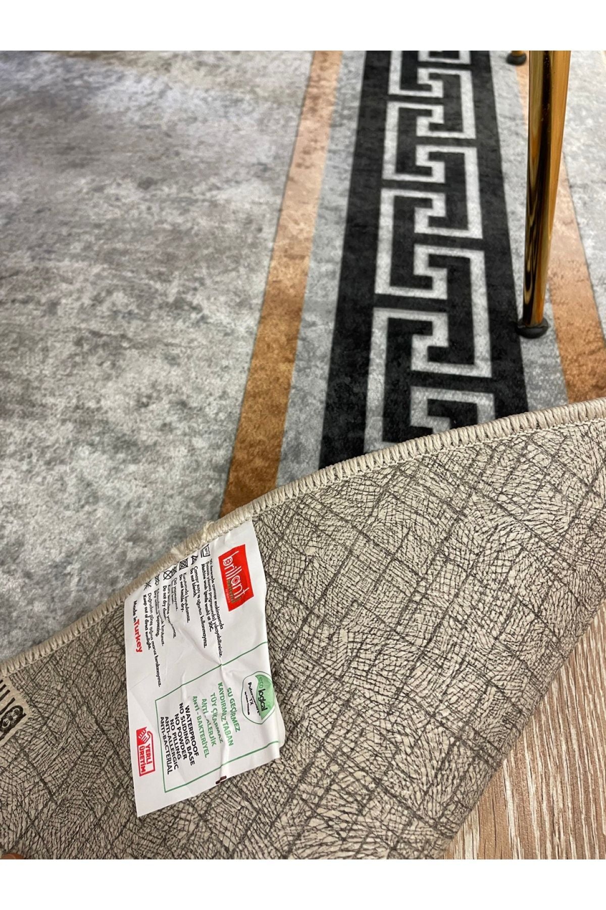 Classic Bordered Striped Oval Latex Leather Base Fringeless Living Room Rug - Gray