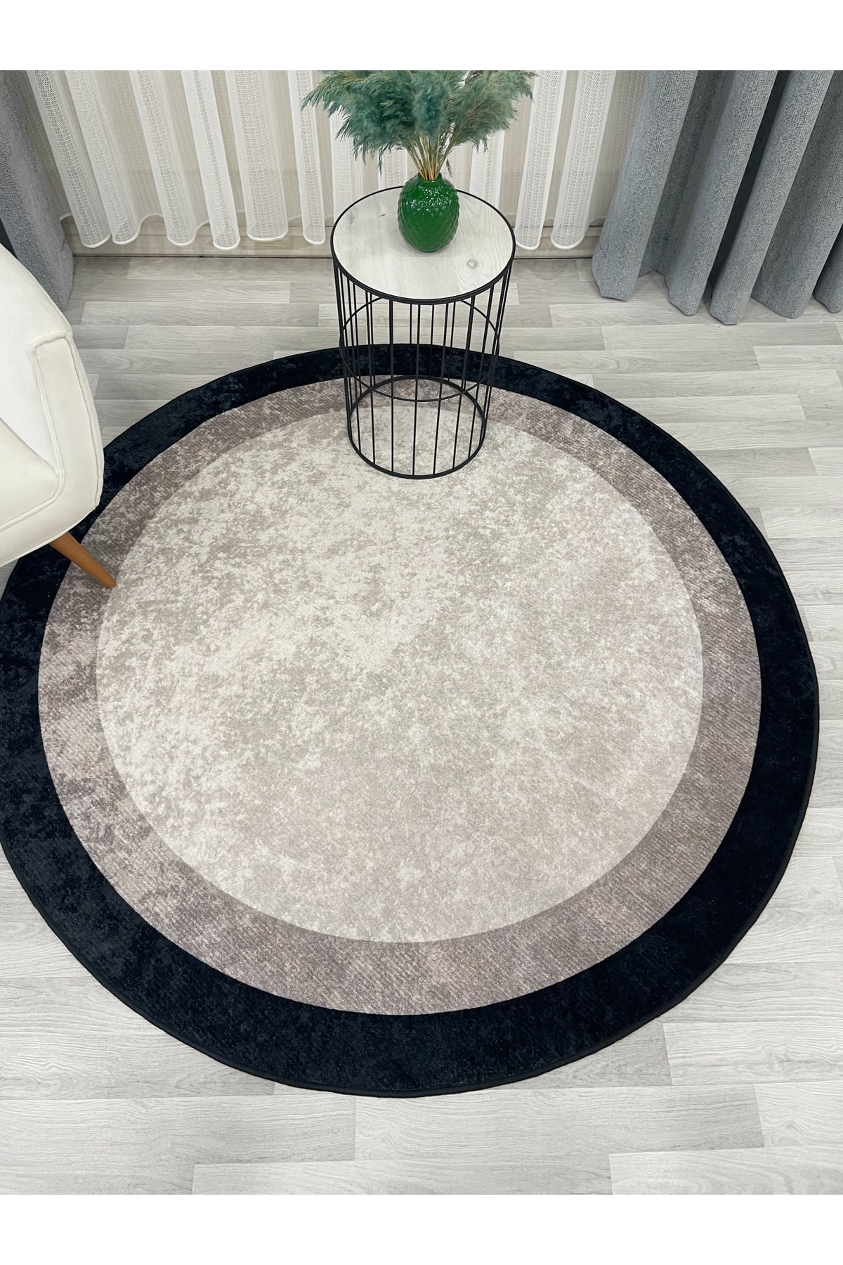 BEIGE-BLACK Framed Border Modern Pattern Latex Base Rug