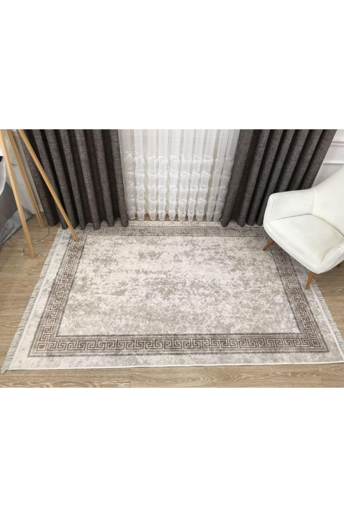 Brown Mink Bordered Latex Base Fringed Rug