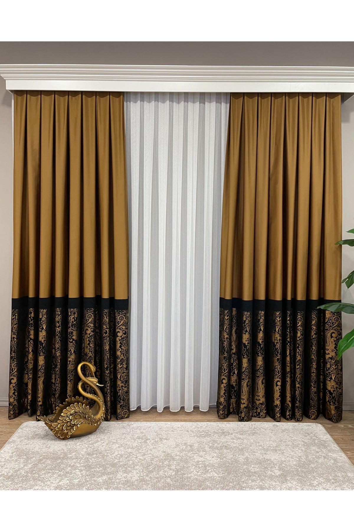 Gray Shawl Pattern 1/3 TIGHT PLEAT Jacquard Woven Blackout Curtain