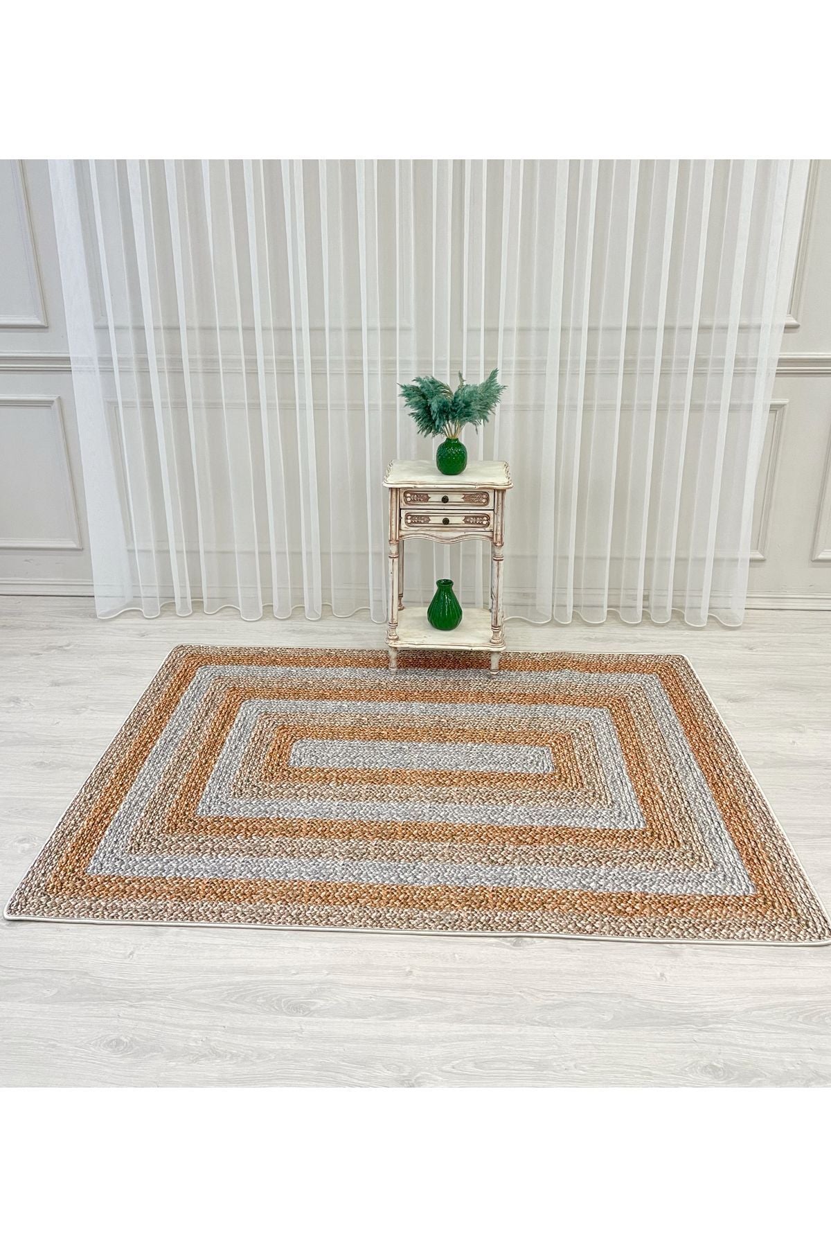Jute Sisal Bordered Woven Base Rug - Brown - Gray
