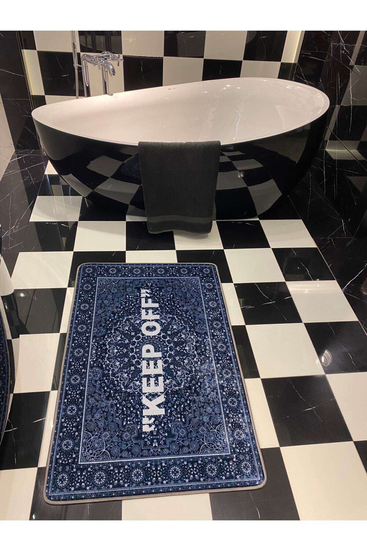 Keep Off Single Latex Non-Slip Waterproof Bath Mat (80x120) Navy Blue