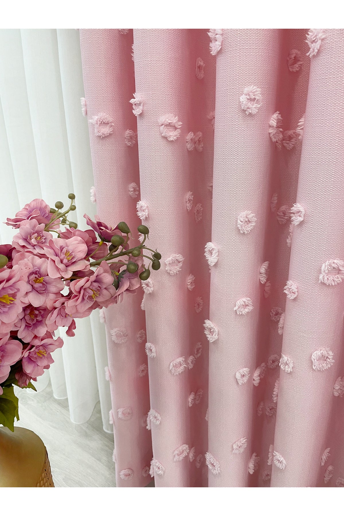 Blue Children's Room Pompom Puffy Blackout Curtain 1/3 Dense Pleating