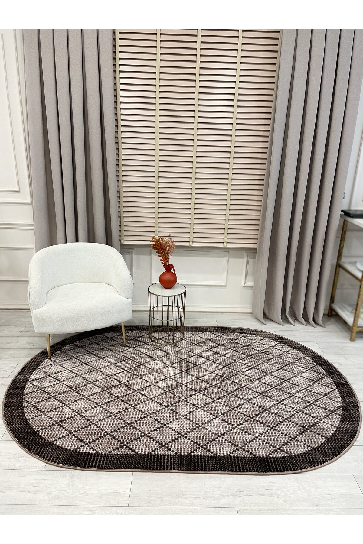 GREEN-BROWN Jute Sisal Look Bordered Non-Slip Base Runner Rug