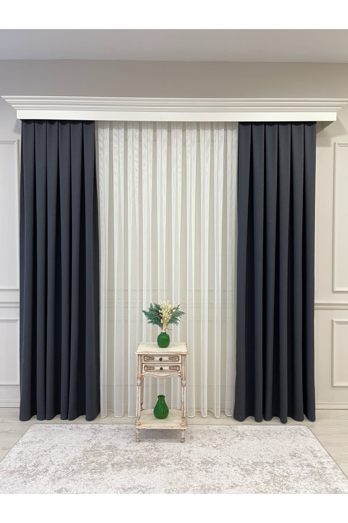 Modern Steel Chainmail Pattern 1/2.5 Medium Pleat - Ecru Sheer Curtain