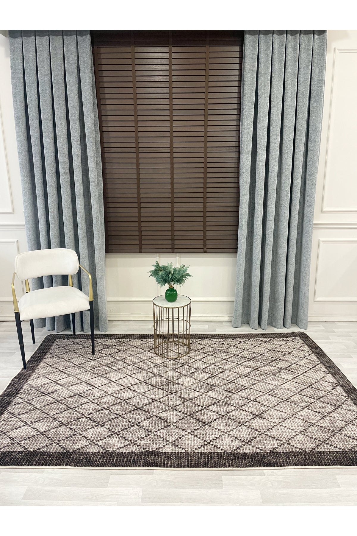 GREEN-BROWN Jute Sisal Look Bordered Non-Slip Base Runner Rug