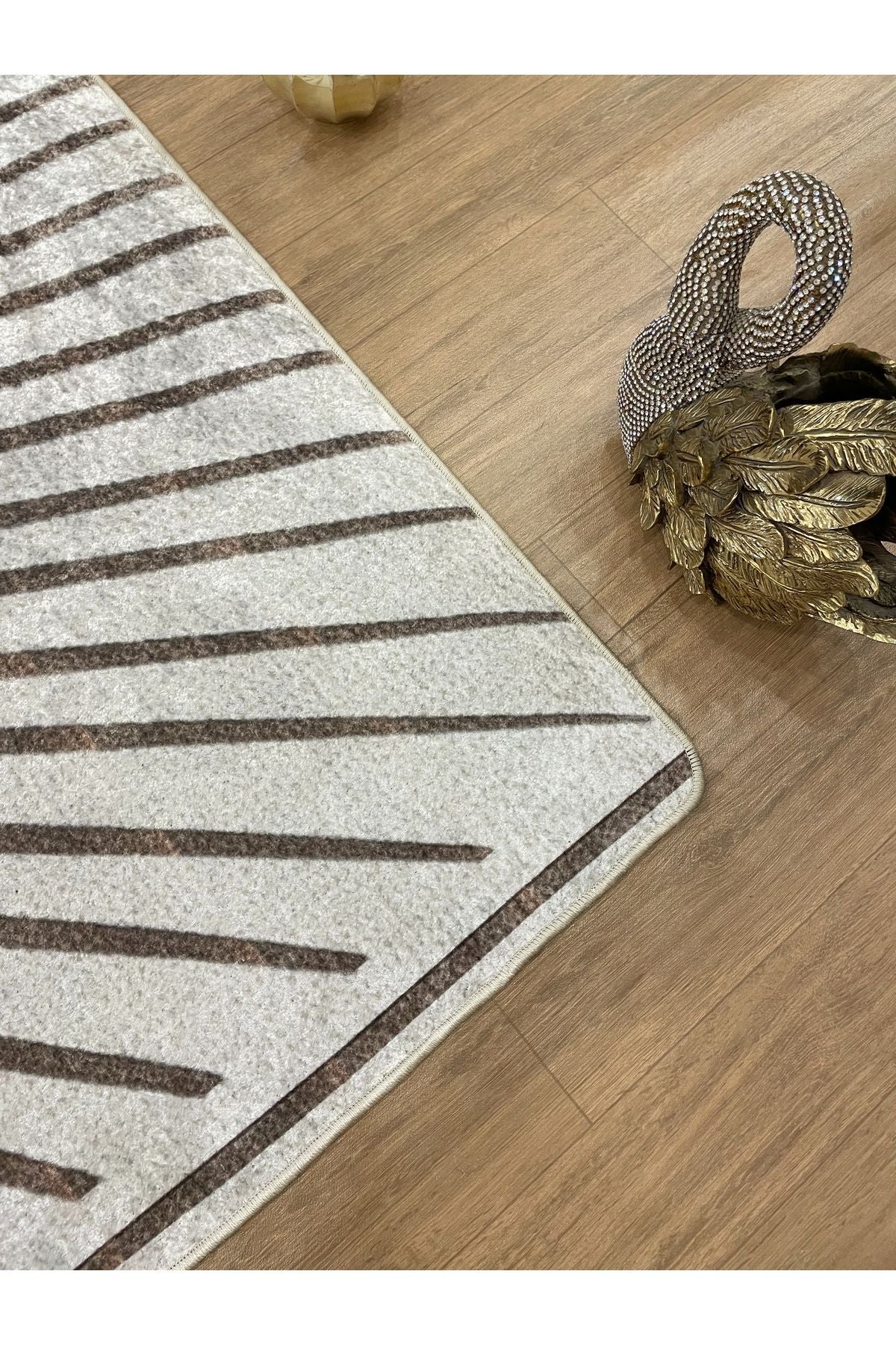 Geometrik Desenli Lateks Taban Halı - Gri - Kahverengi