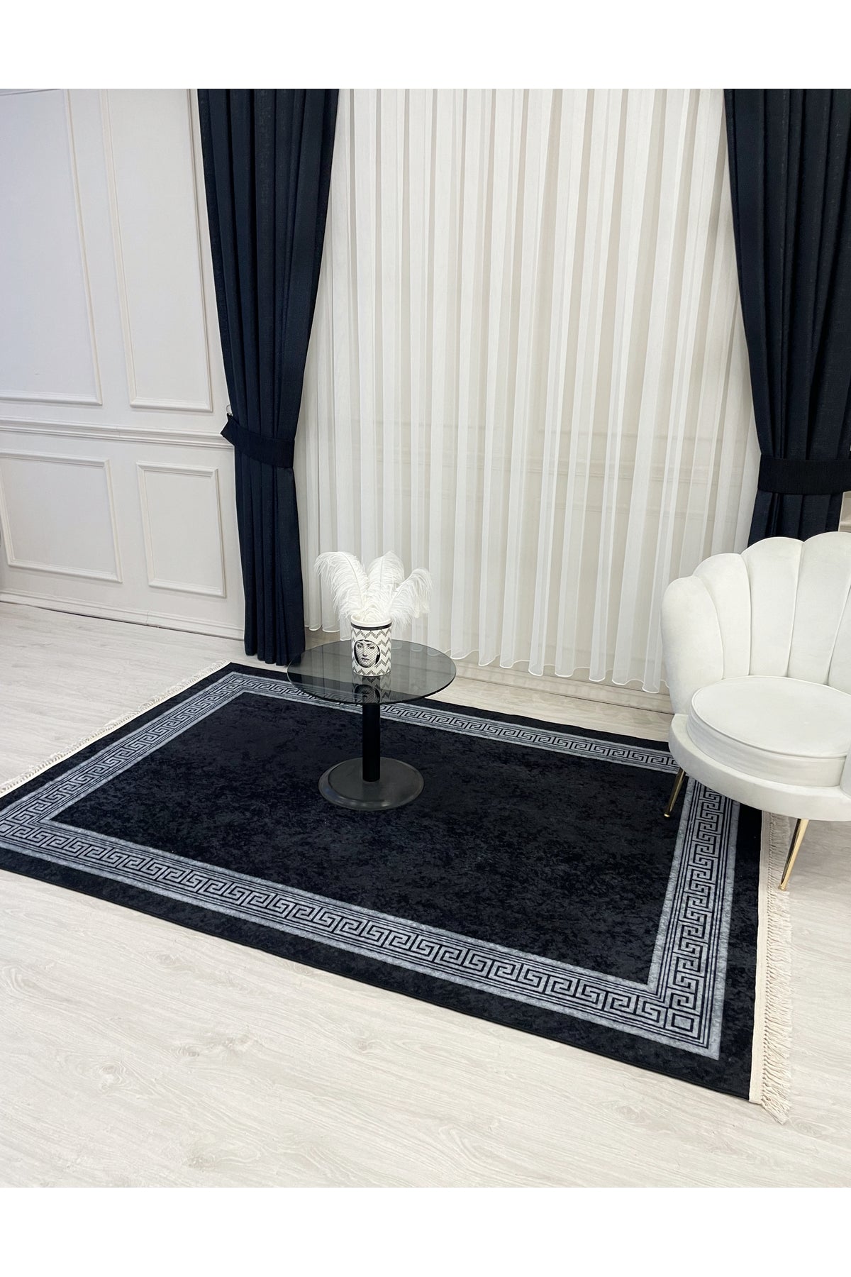 Brown Mink Bordered Latex Base Fringed Rug