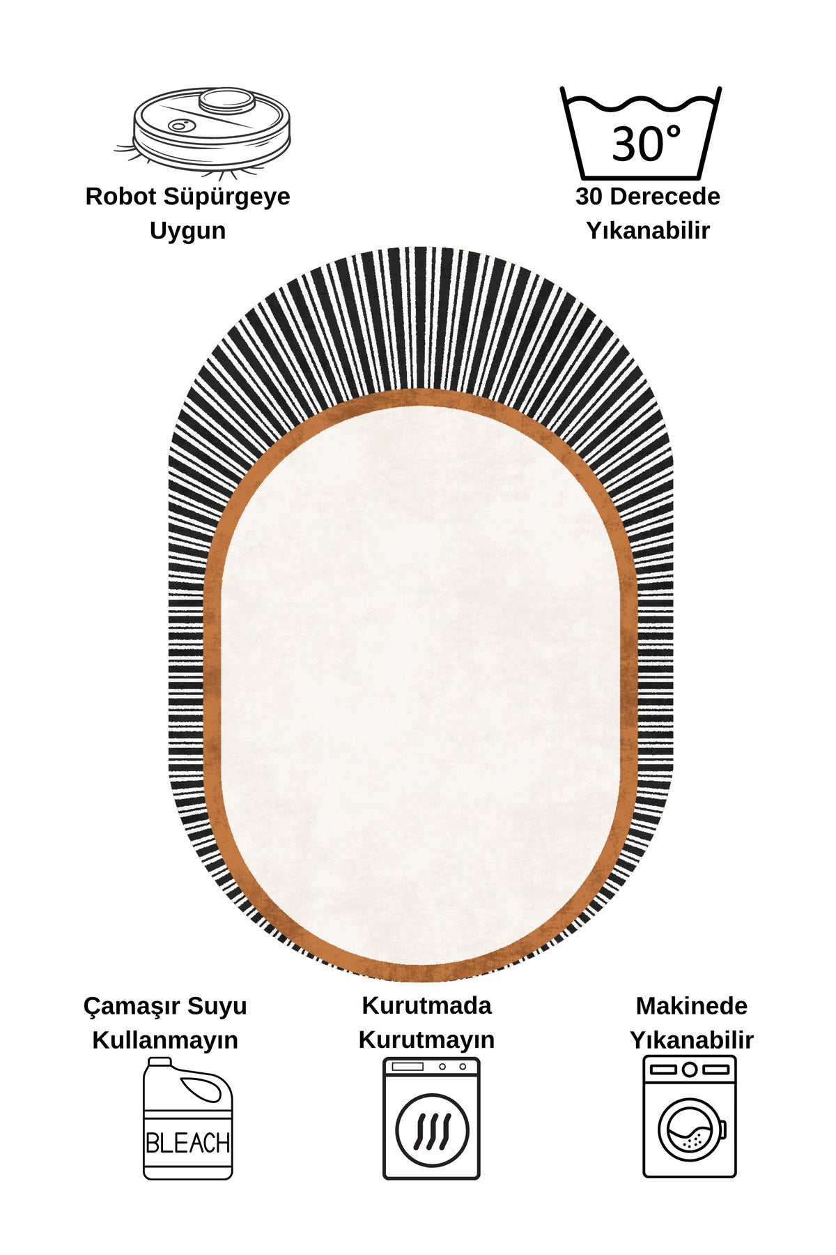 GREEN Striped Oval Non-Slip Base Rug