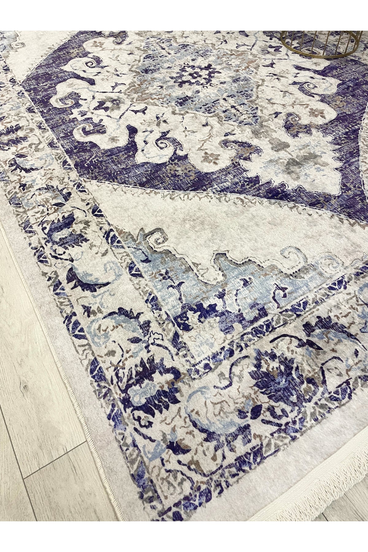 Gokbekli Damask Pattern Latex Base Living Room Rug