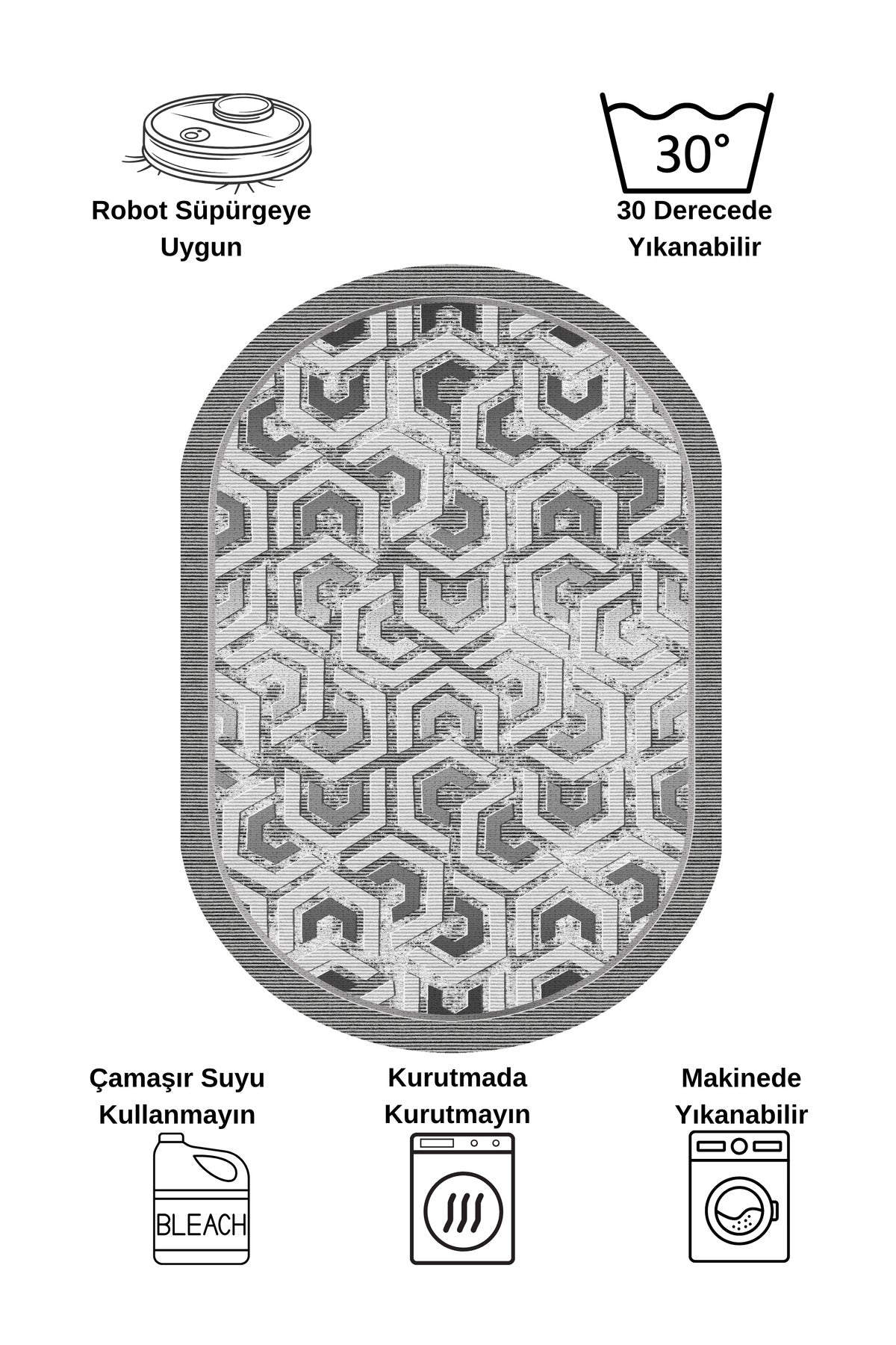 Gray Embossed-Look OVAL Latex Leather Base Rug