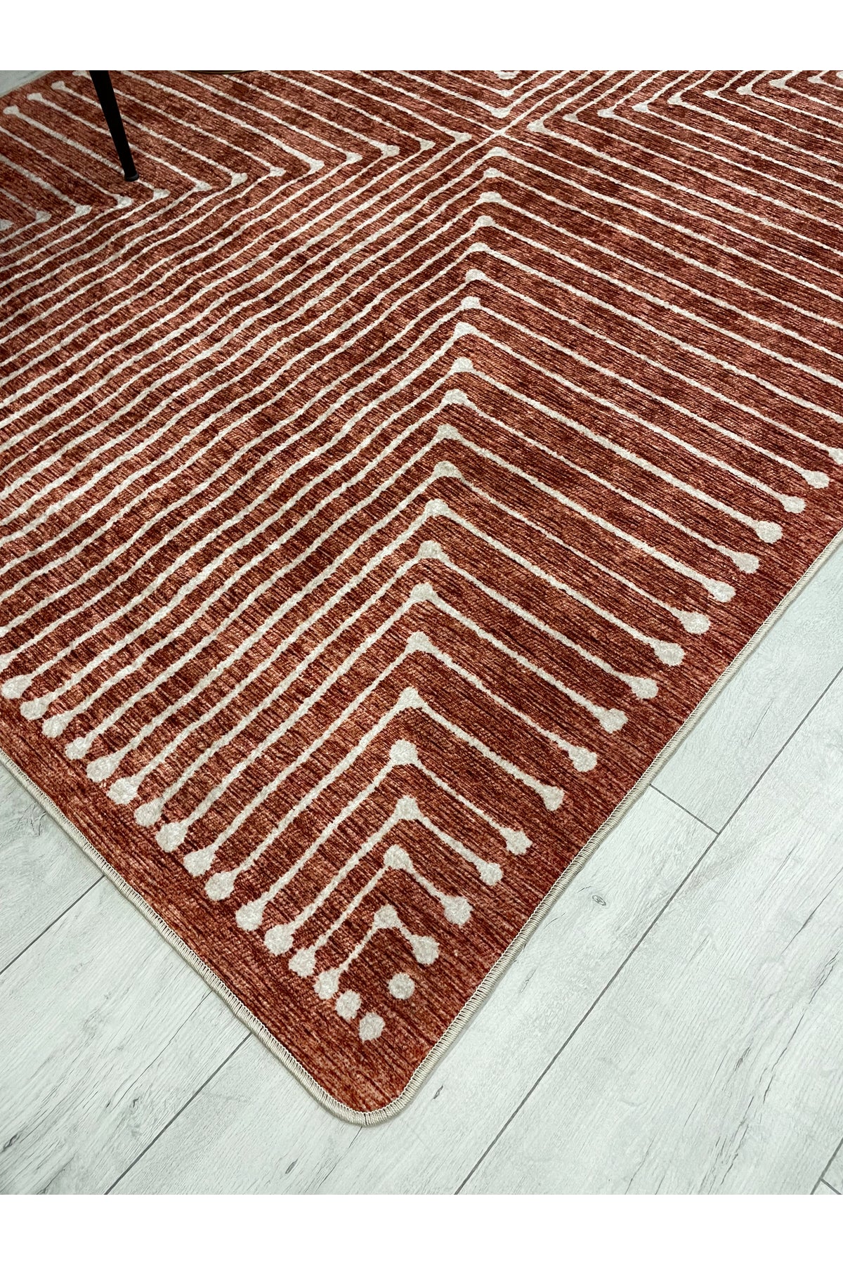 Terracotta Color Chenille-Look Design Runner Kitchen Rug