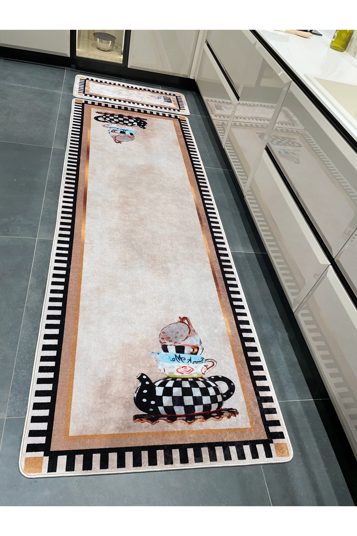 Kitchen Themed Latex Leather Base Kitchen Rug