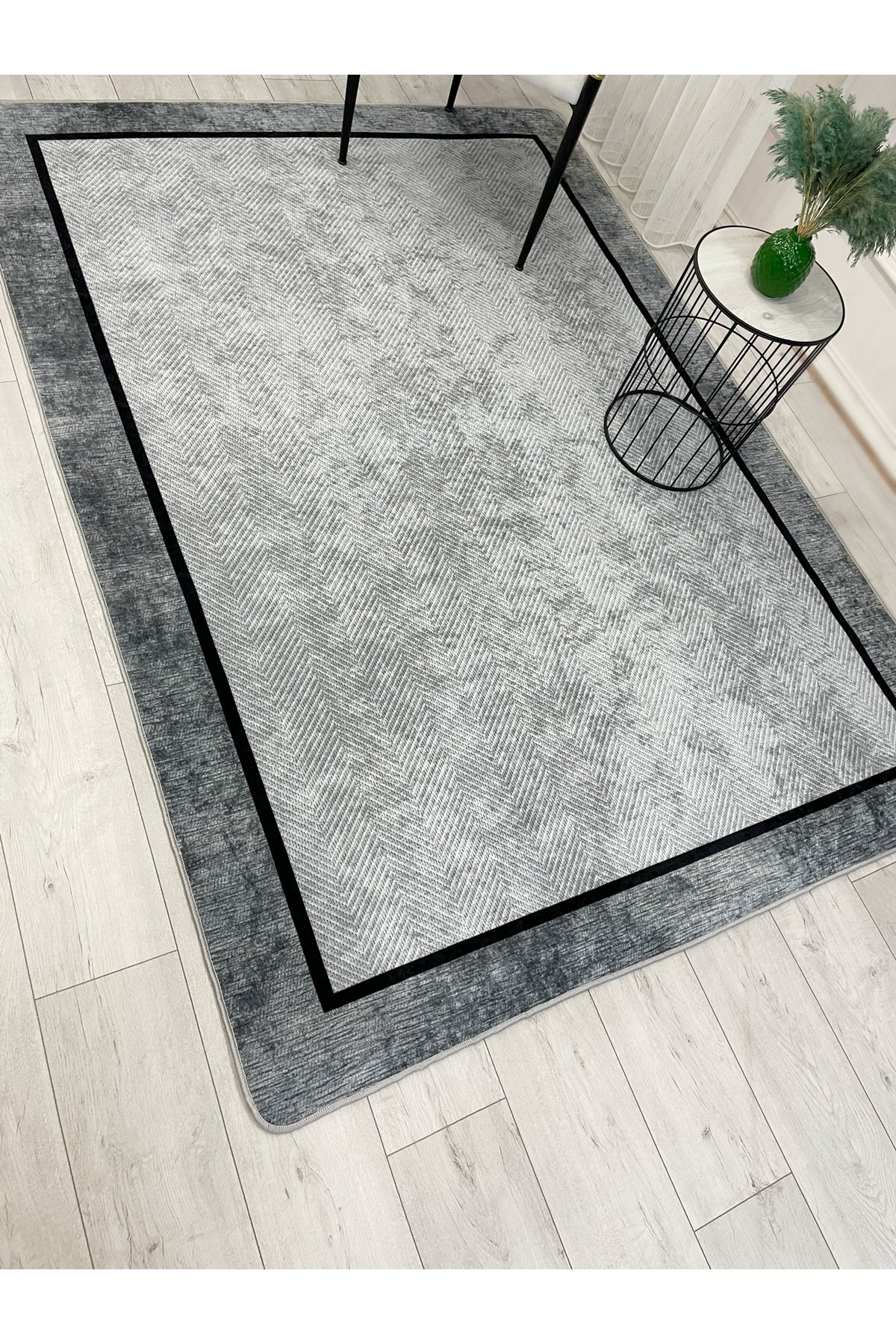 GRAY Jute Sisal-Look Bordered Non-Slip Base Runner Kitchen Rug