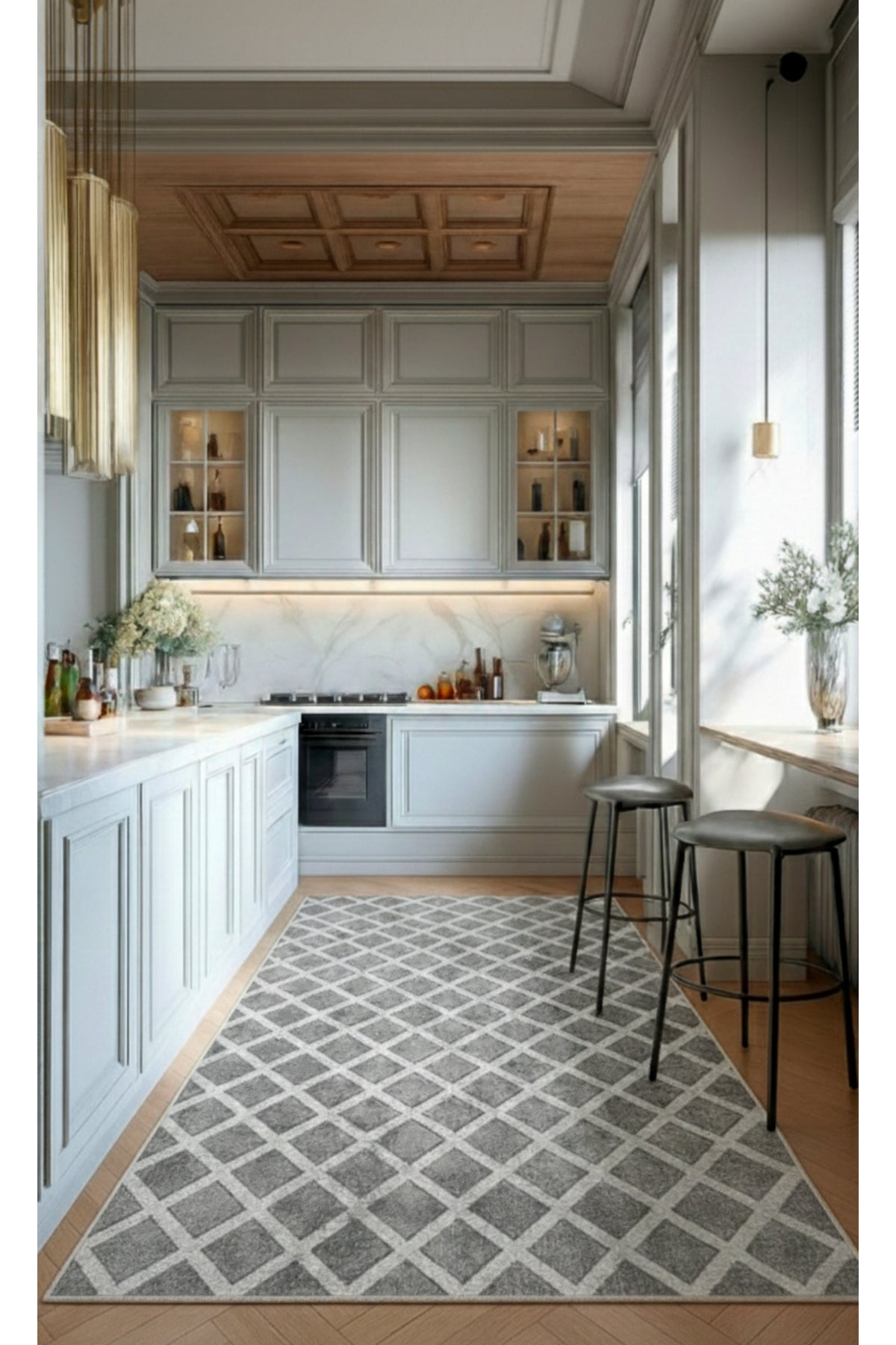 Diamond Pattern Beige Non-Slip Base Kitchen Rug