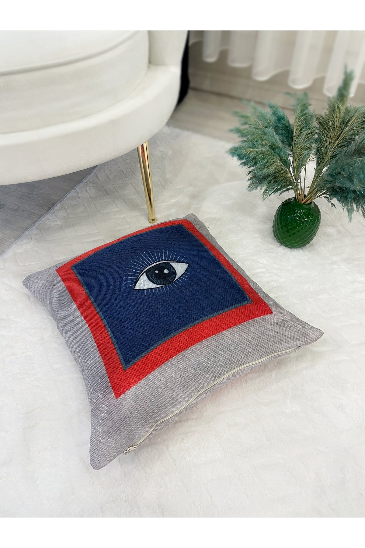 Evil Eye Patterned Gray Cushion Cover 45x45