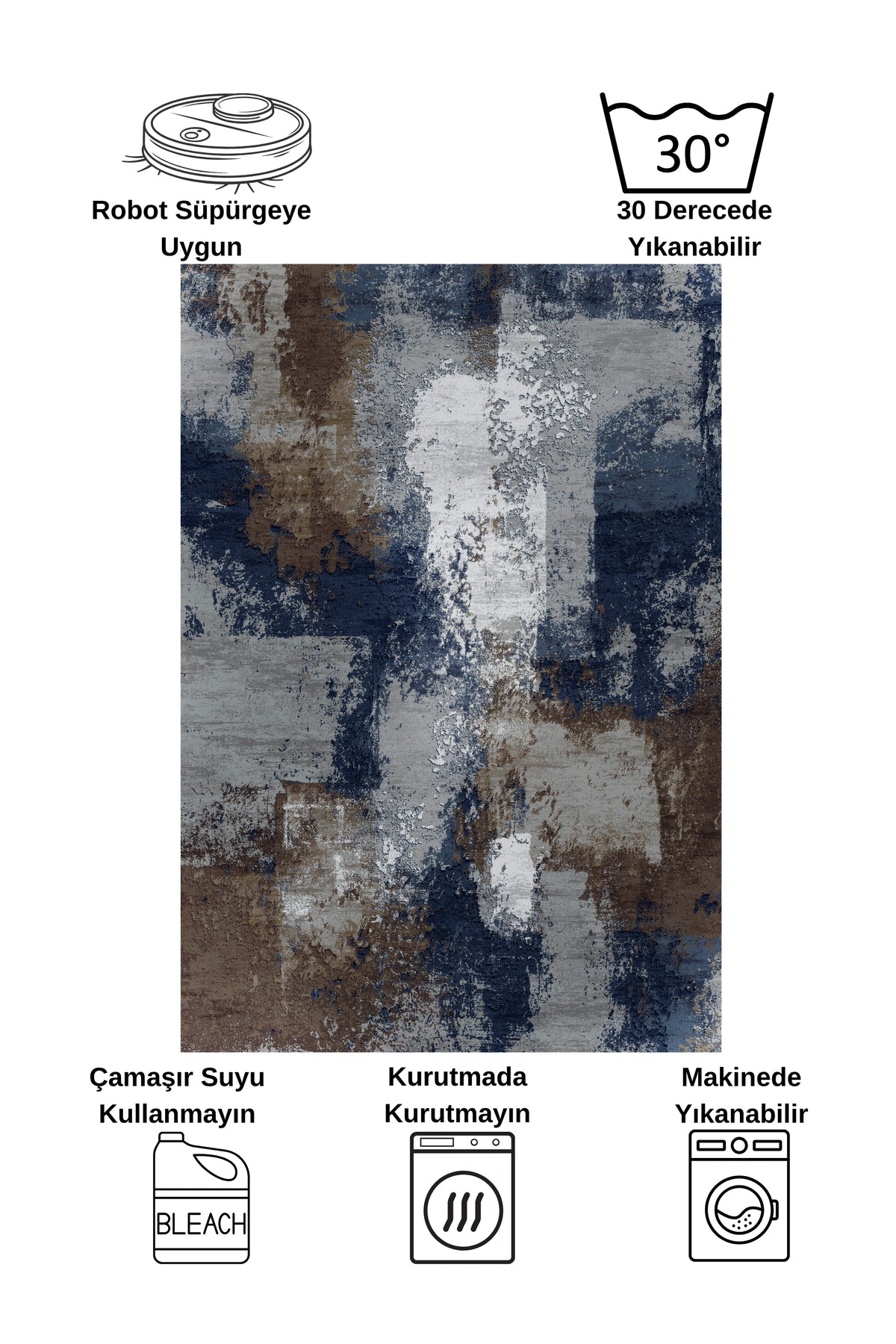 GRAY-NAVY Abstract Pattern Non-Slip Base Runner Rug