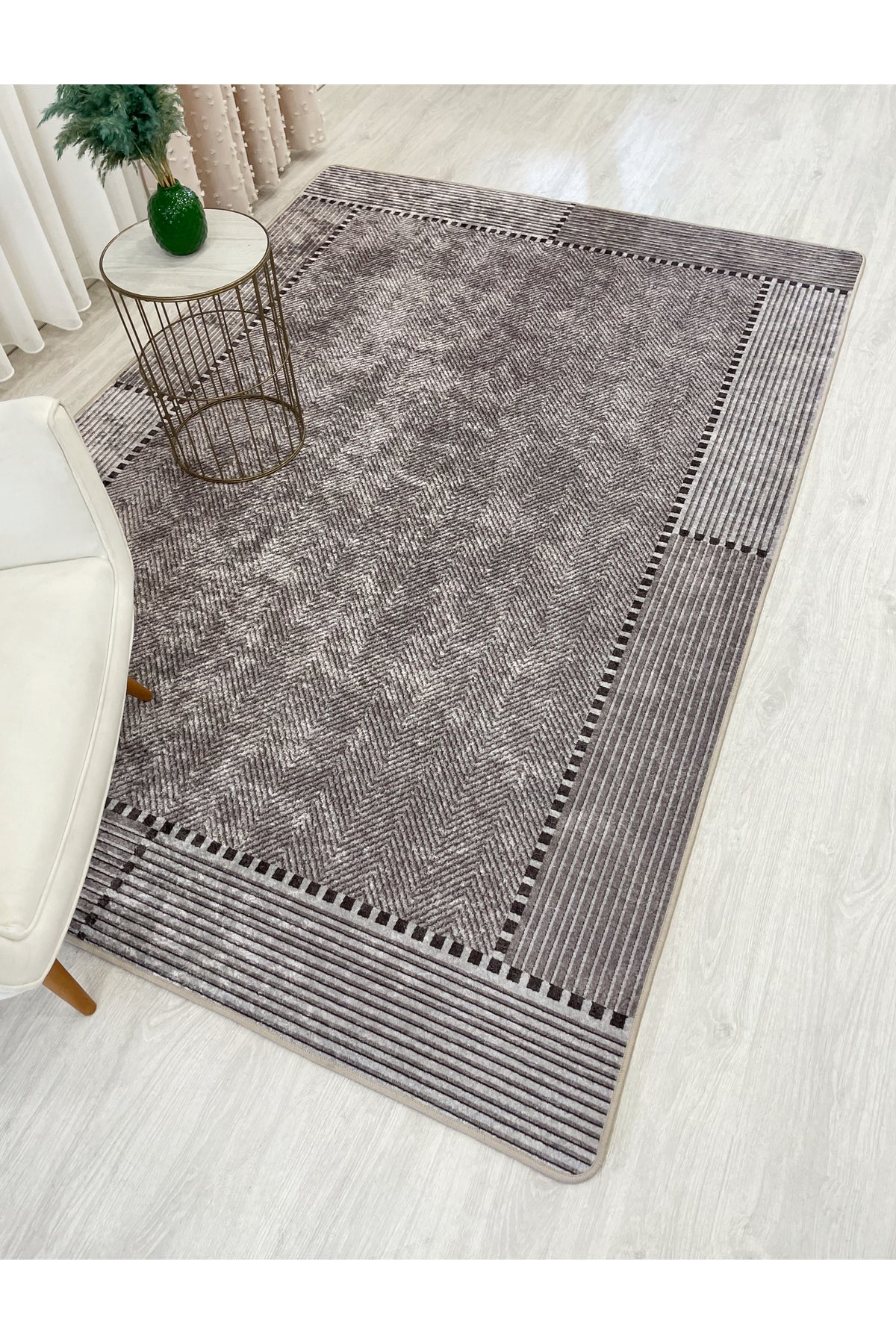 GRAY-BLACK Jute Sisal Look Non-Slip Base Runner Rug