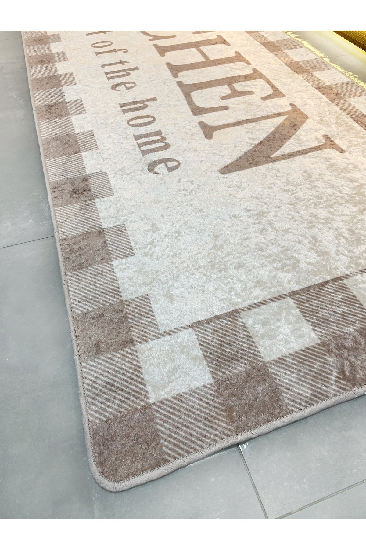 Beige Black Kitchen Latex Leather Base Kitchen Rug