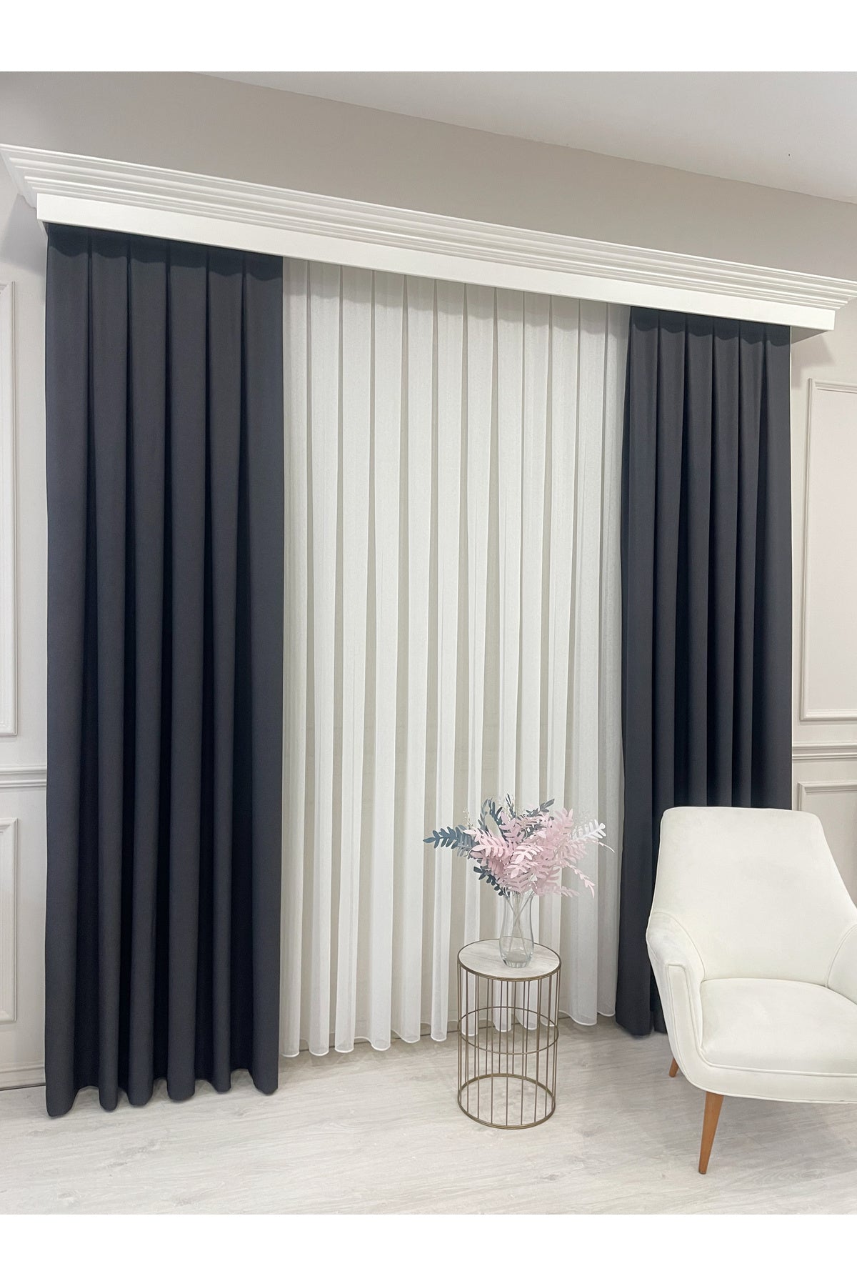 Heathered Milky Brown Linen-Look 1/3 Dense Pleated Blackout Curtain
