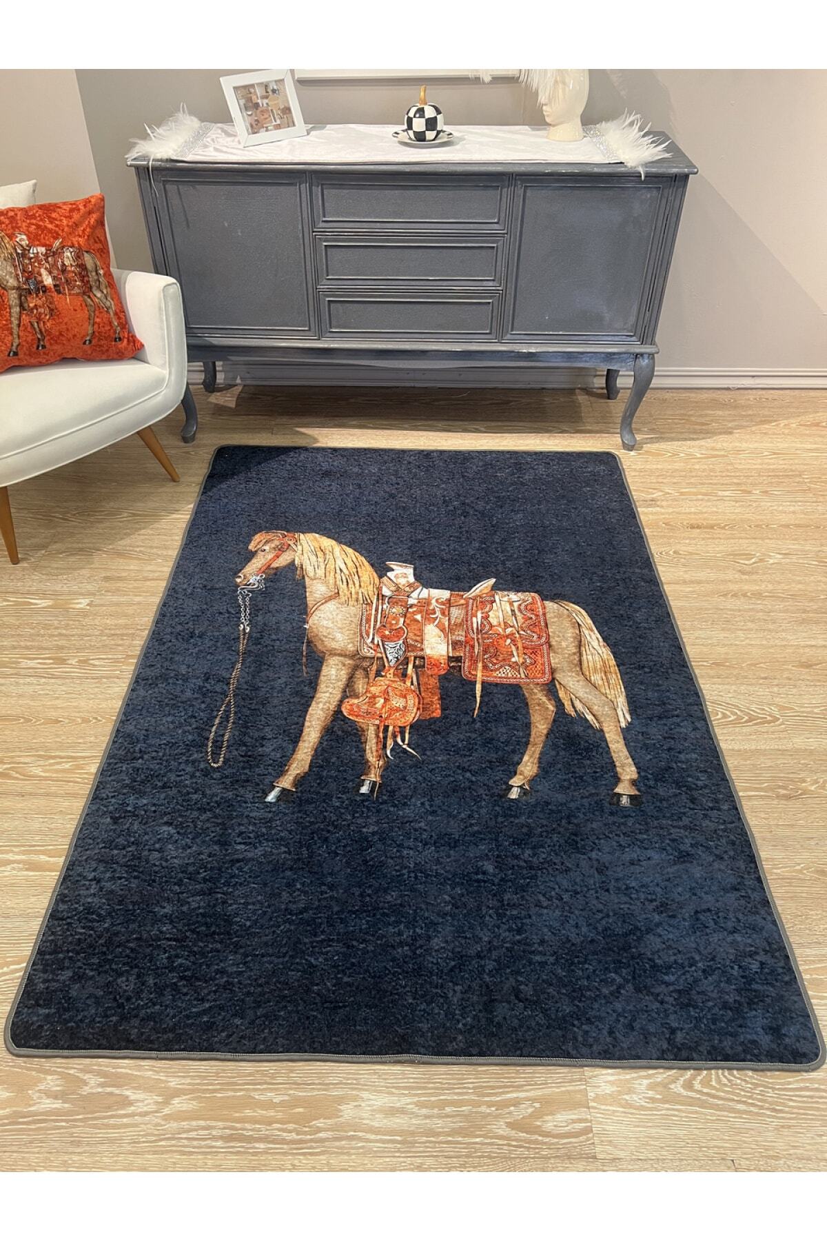 Horse Pattern Latex-Backed Round Rug