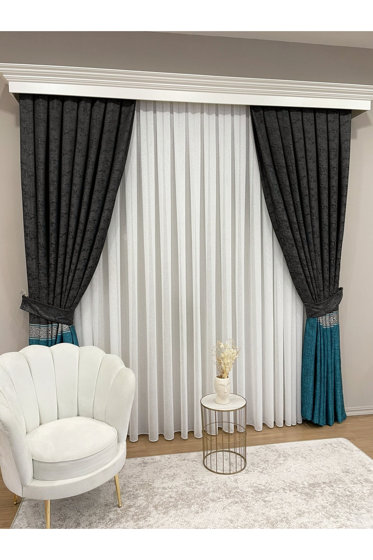 Brown 1/3 Dense Pleated Bordered Pattern Soft-Textured Jacquard Blackout Curtain
