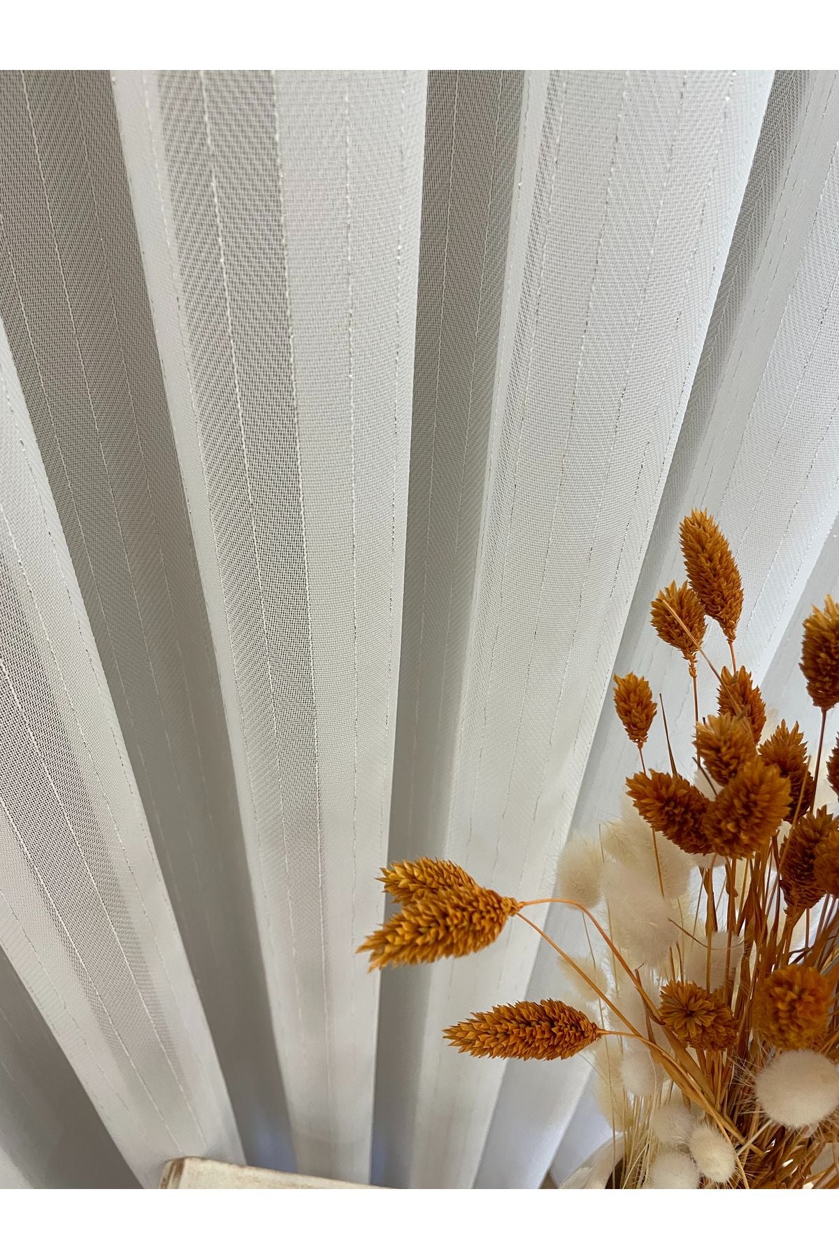 Ecru Pearl Shimmer Self-Striped 1/3 Dense Pleated Sheer Curtain