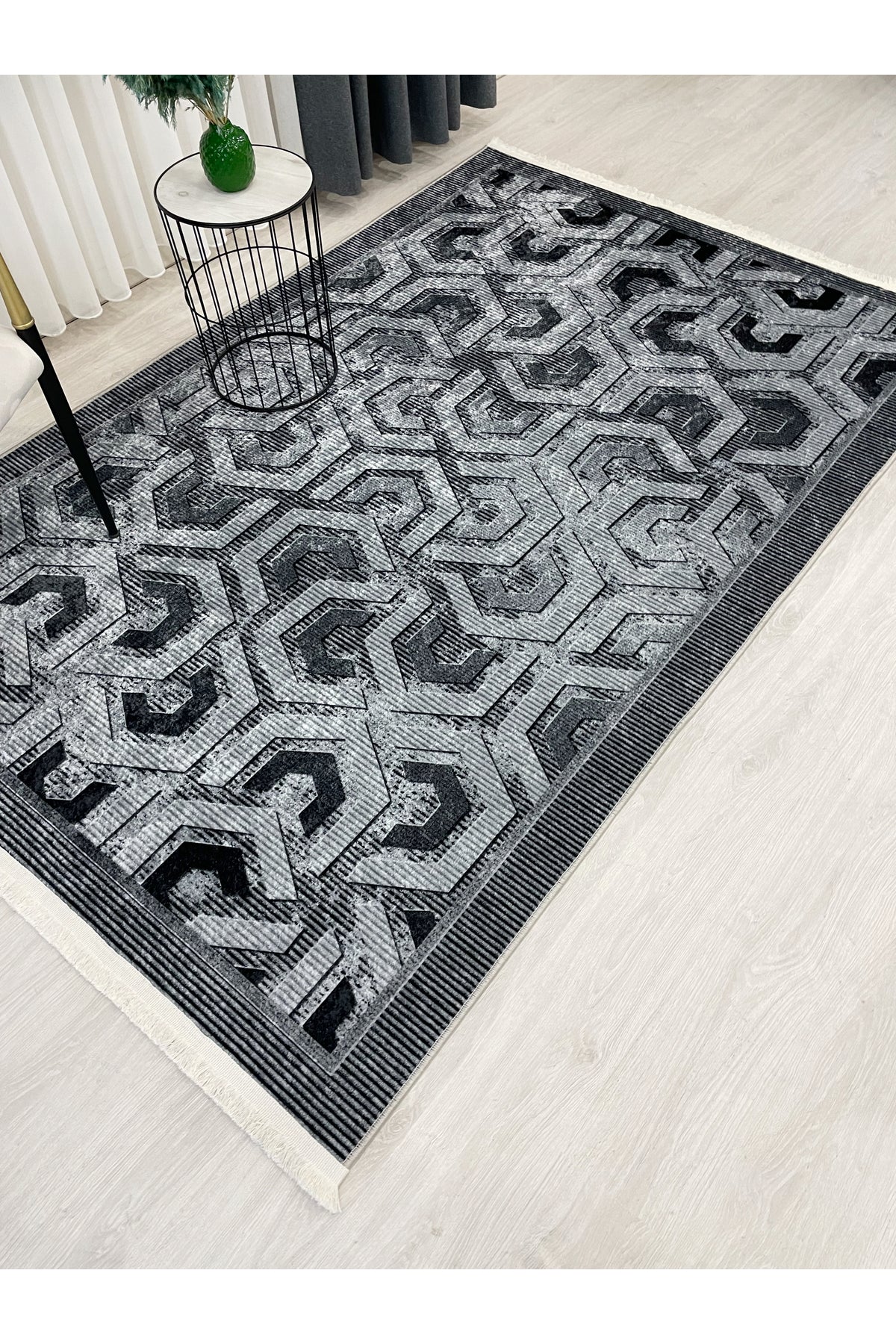 Brown Grey Embossed Look Latex Leather Base Rug