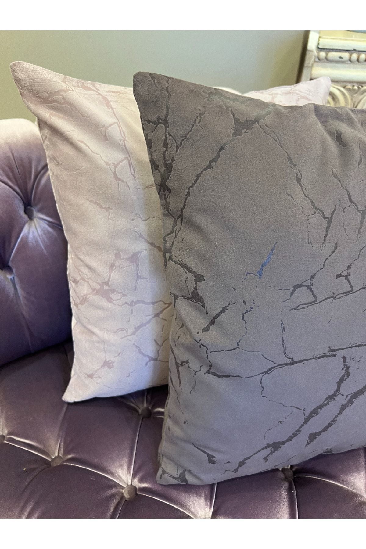 Set of 2 Velvet Throw Pillow Covers Ecru-Silver Foil (45X45)