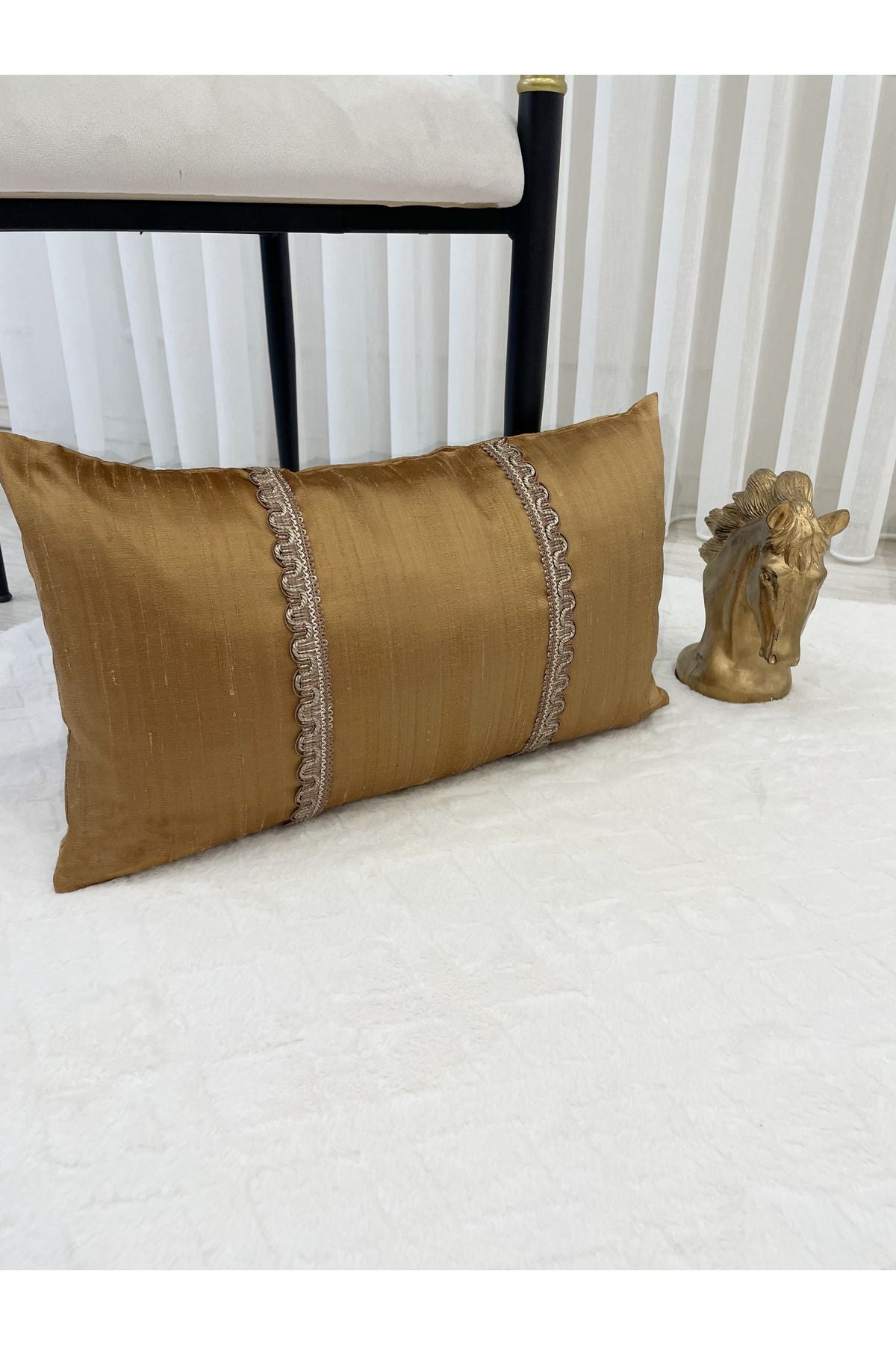 Imported Silk Cushion Pillow Cover with Cord (30x50) (Copper Brown)