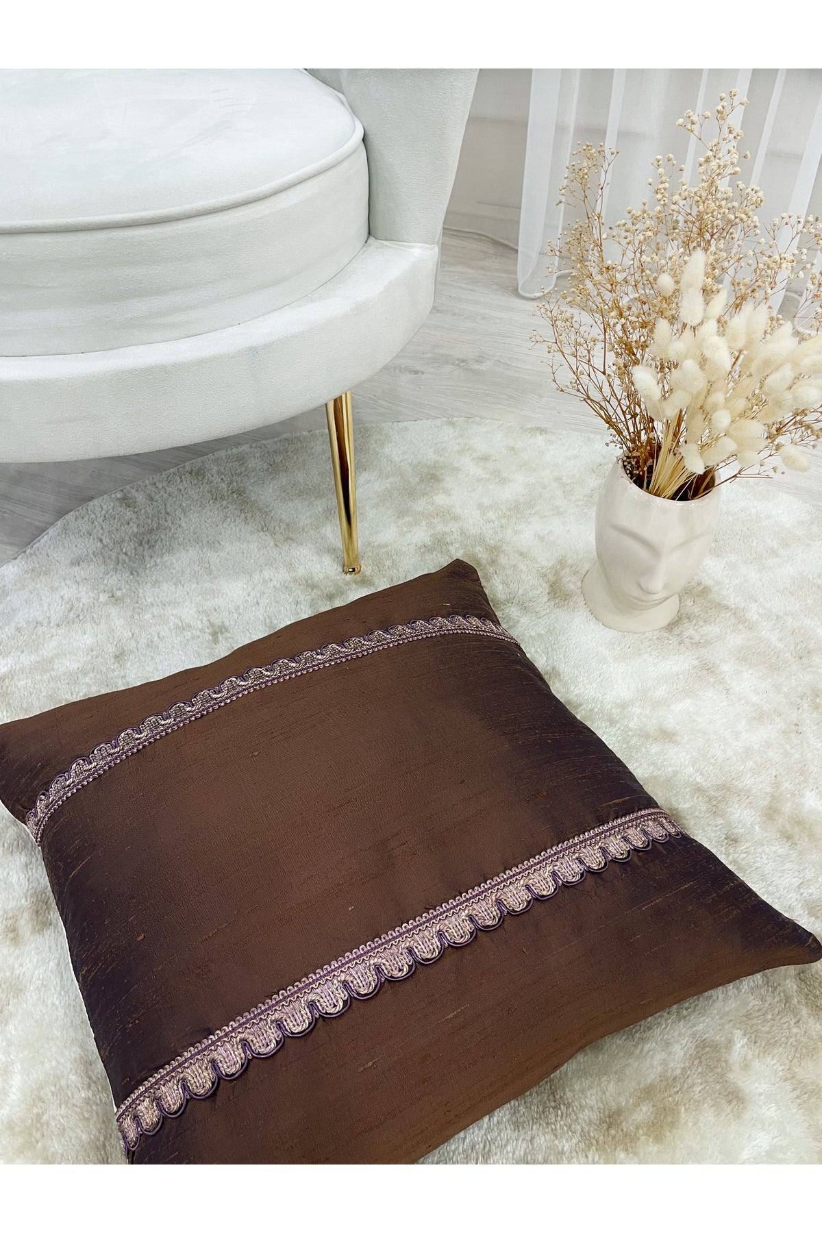 Imported Silk Cushion Pillow Cover with Cord (Oil Green)