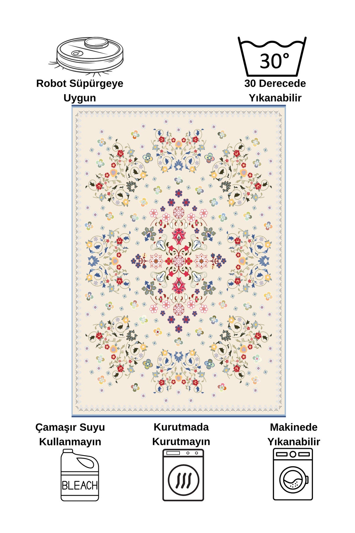 BEIGE Floral Patterned Vintage Latex Base Rug