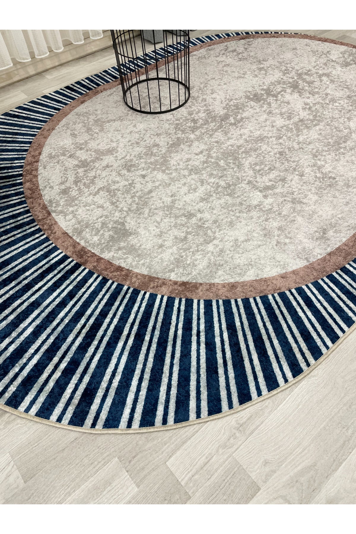 GREEN Striped Oval Non-Slip Base Rug